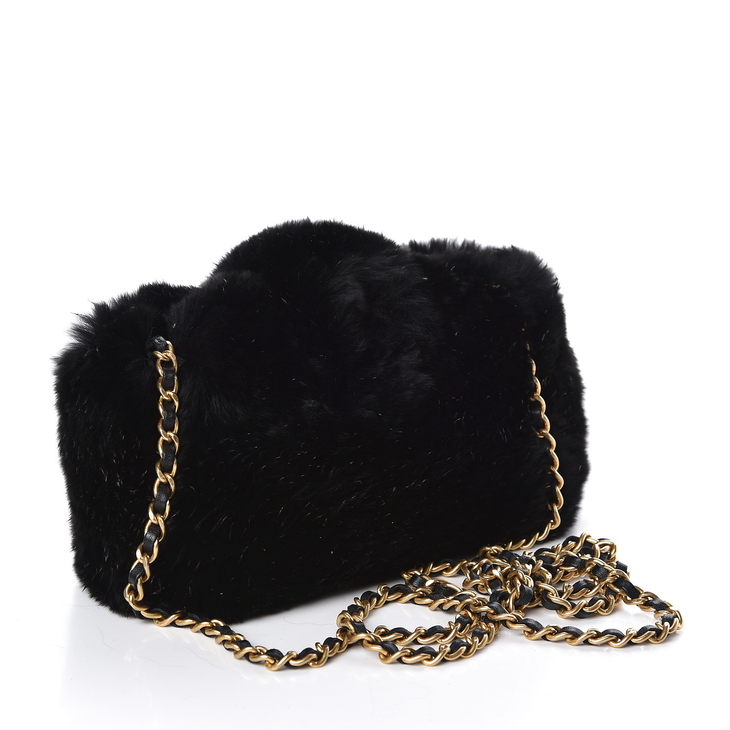 CHANEL Rabbit Fur Small Clutch With Chain Black 496133