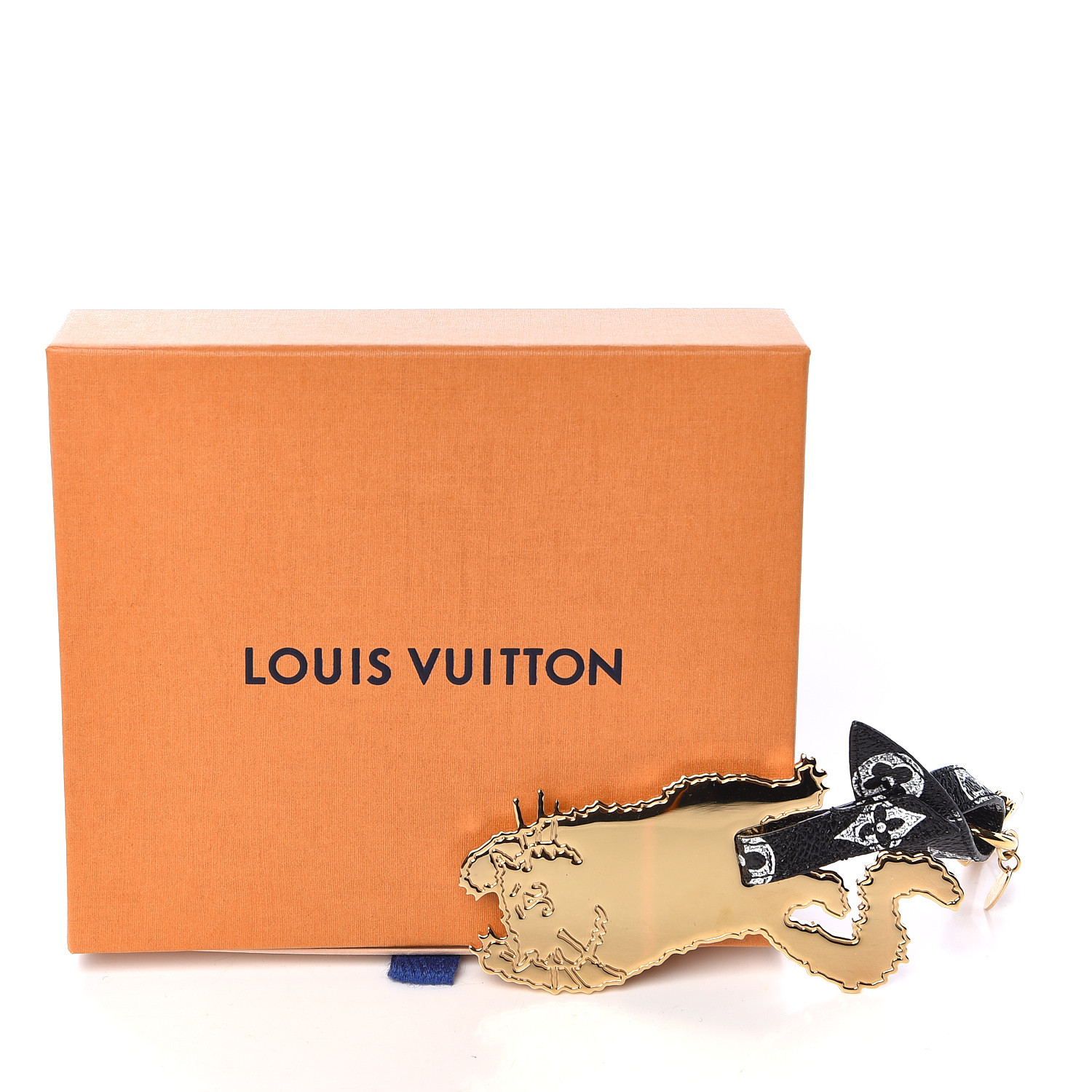 LOUIS VUITTON Monogram Catogram Flying Cat Bag Charm Key Holder Gold 490402