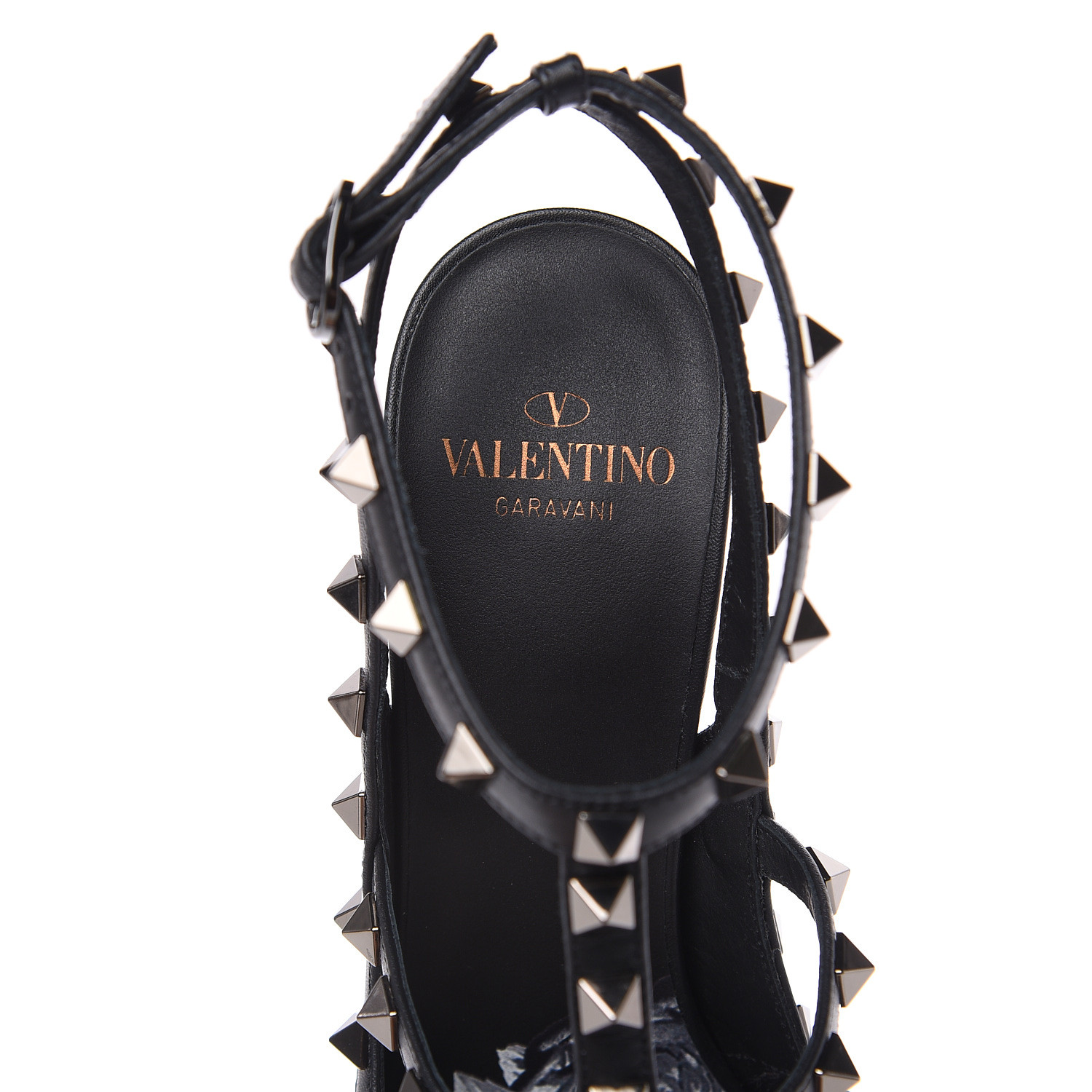 rockstud metallic grainy calfskin leather ankle strap pump 66 mm