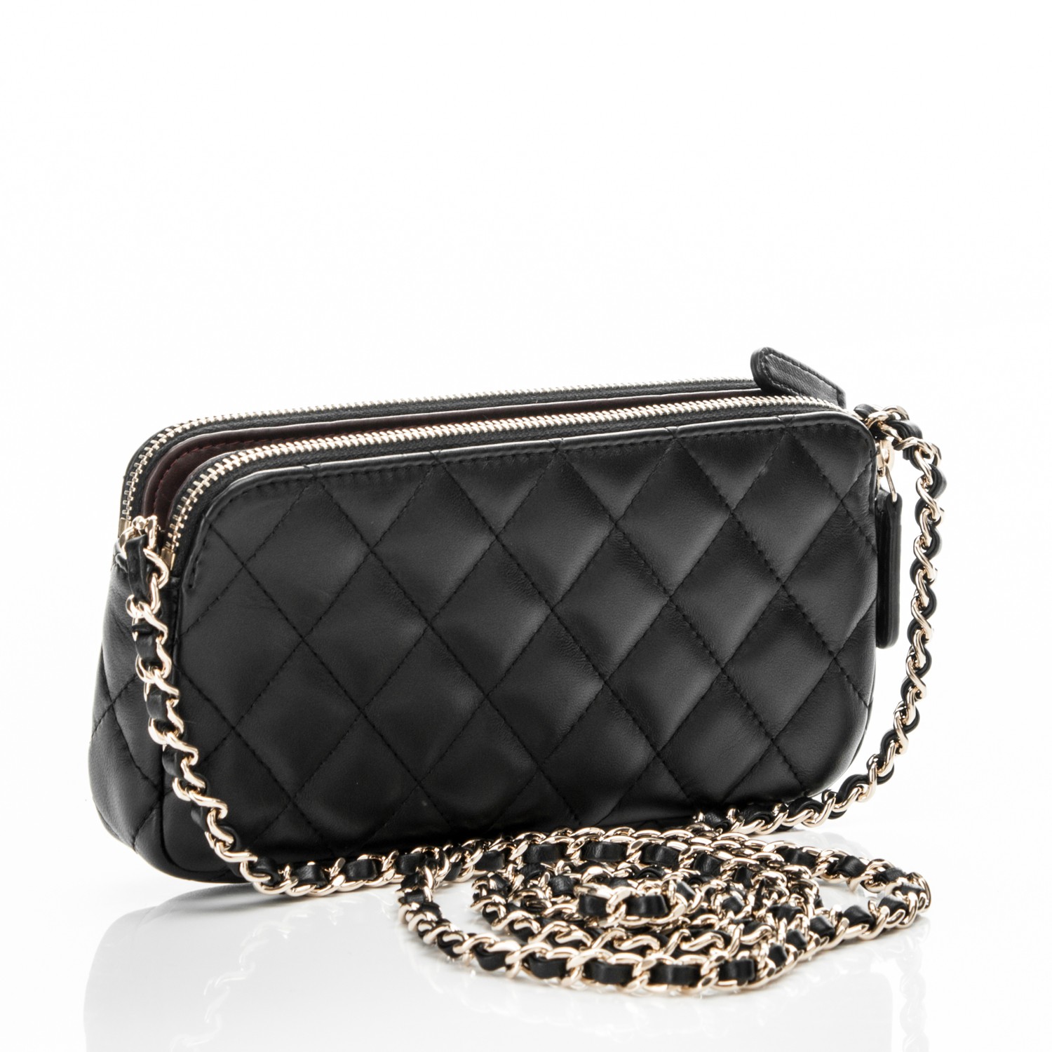 CHANEL Lambskin Quilted Small Clutch With Chain Black 182318