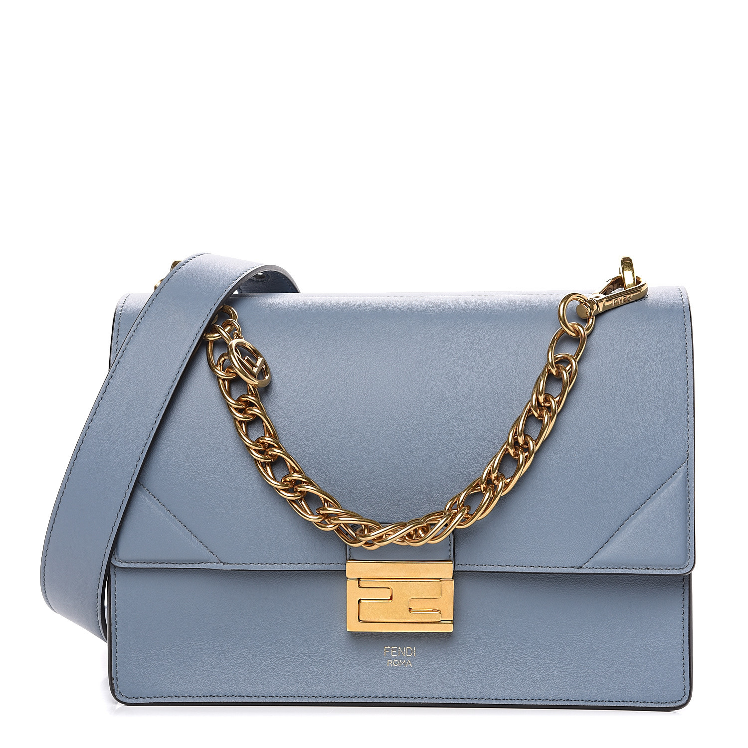 FENDI Lambskin Kan U Shoulder Bag Light Blue 552503