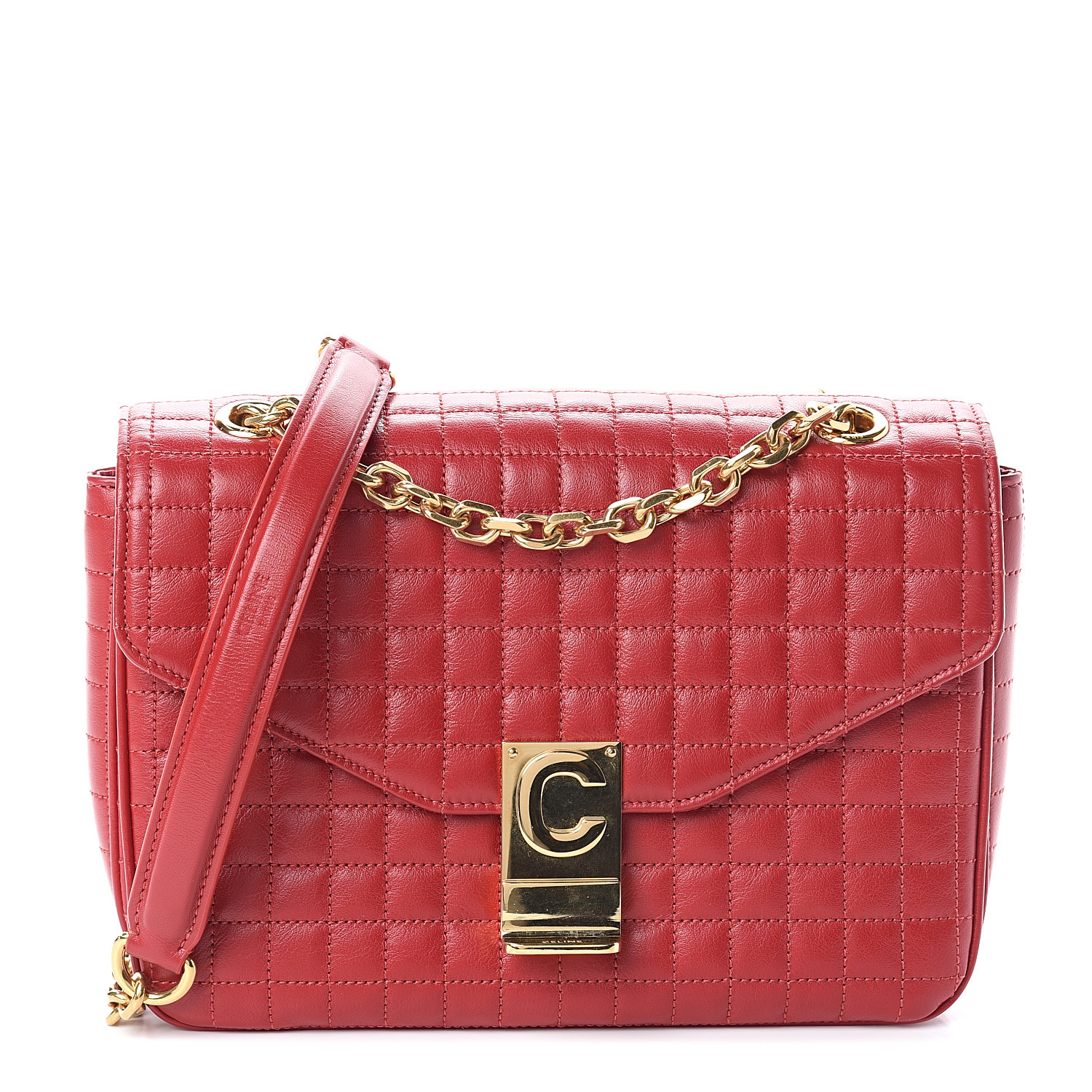 CELINE Calfskin Quilted Medium C Bag Red 553523