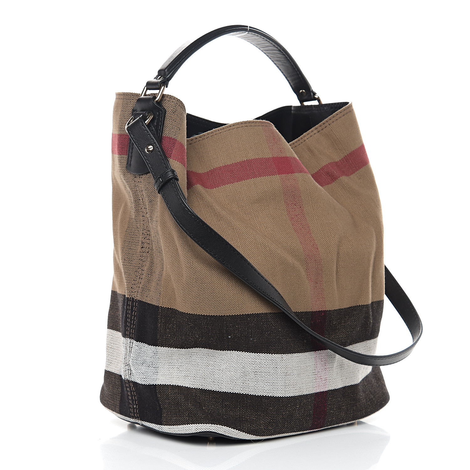 BURBERRY Canvas Check Medium Ashby Hobo Black 595791