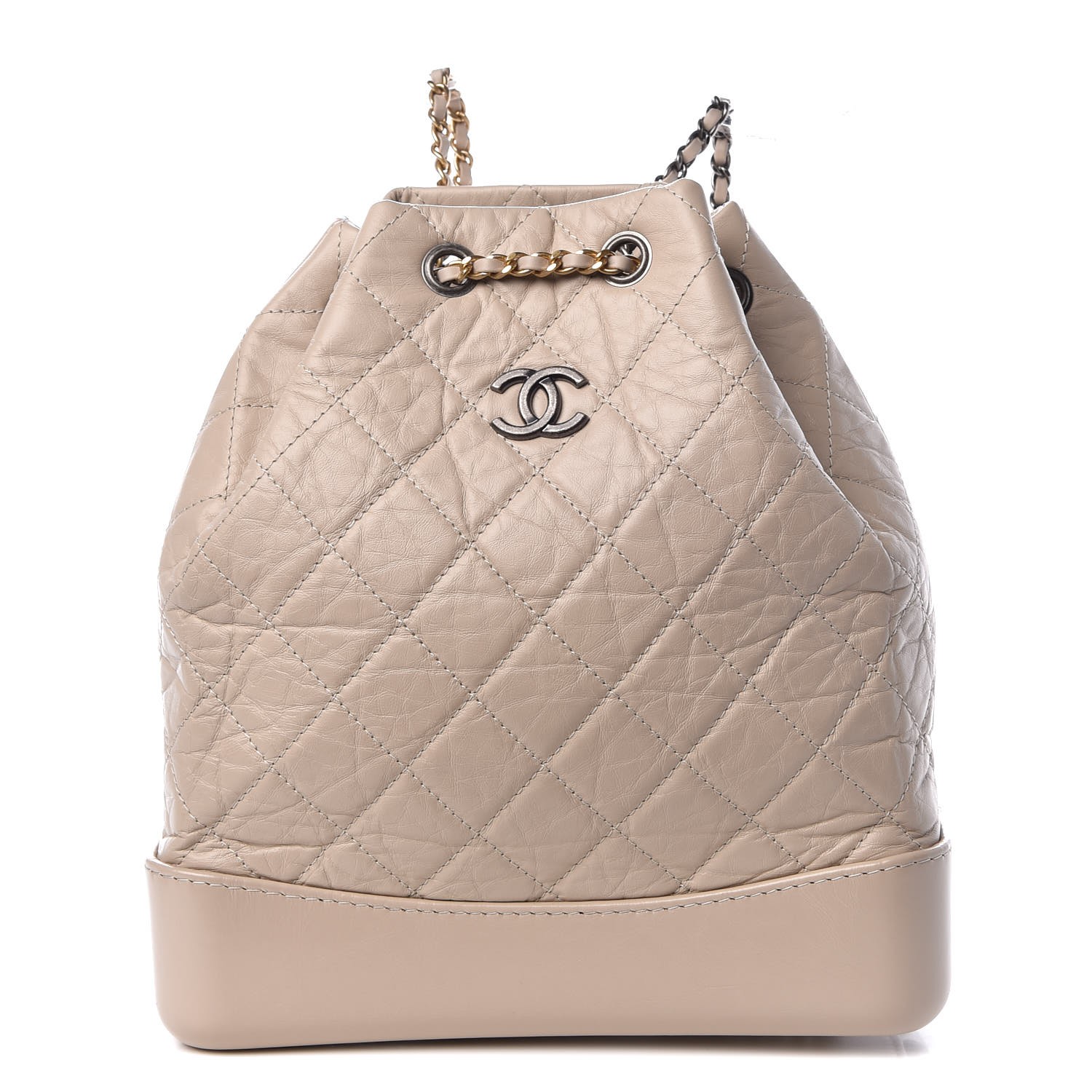 CHANEL Aged Calfskin Quilted Gabrielle Backpack Beige 309401