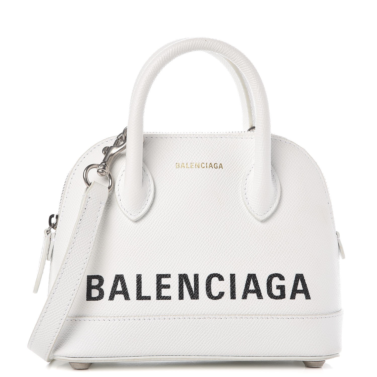 BALENCIAGA Grained Calfskin Ville Top Handle Bag XXS White 296819