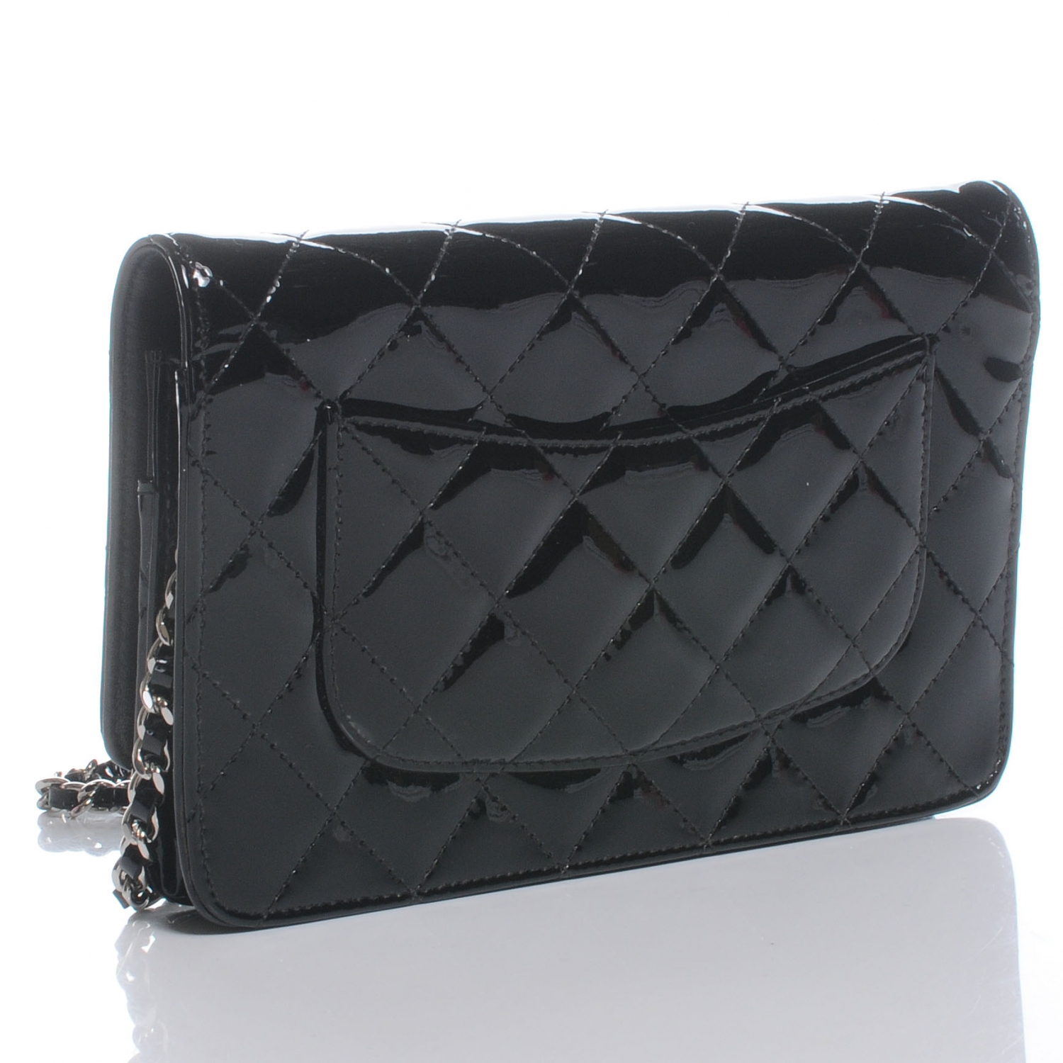 CHANEL Patent Quilted Wallet On Chain WOC Black 47141