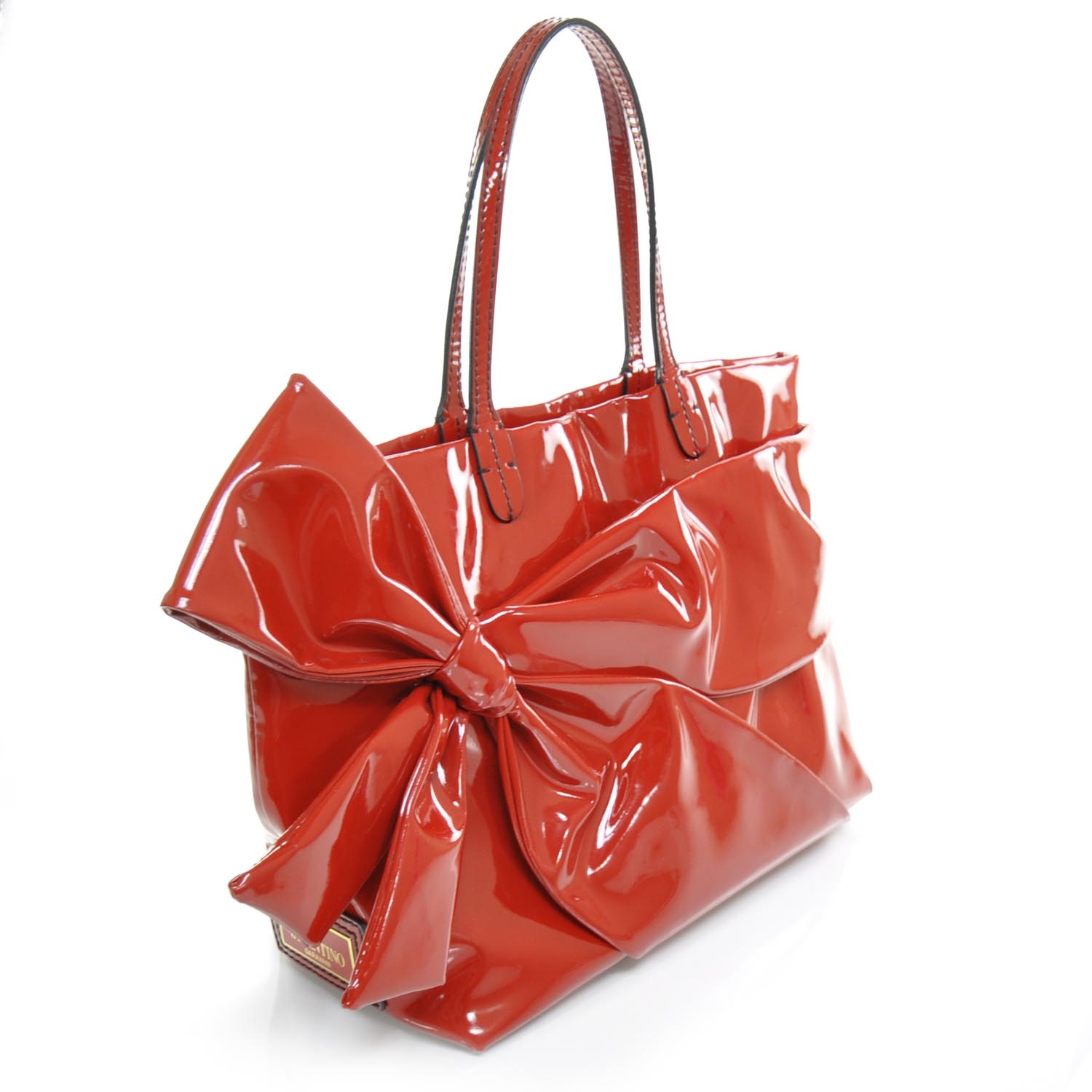 VALENTINO Patent Leather Bow Tote Red 23003