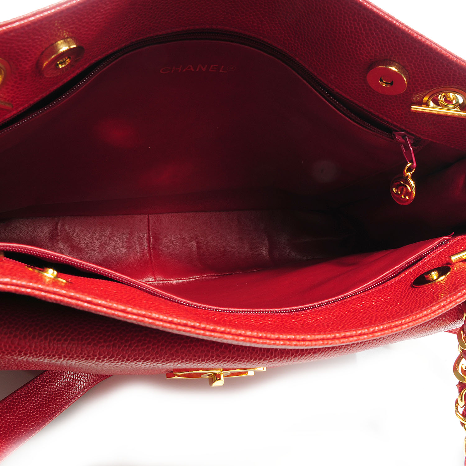 CHANEL Caviar Shoulder Bag Red 60563