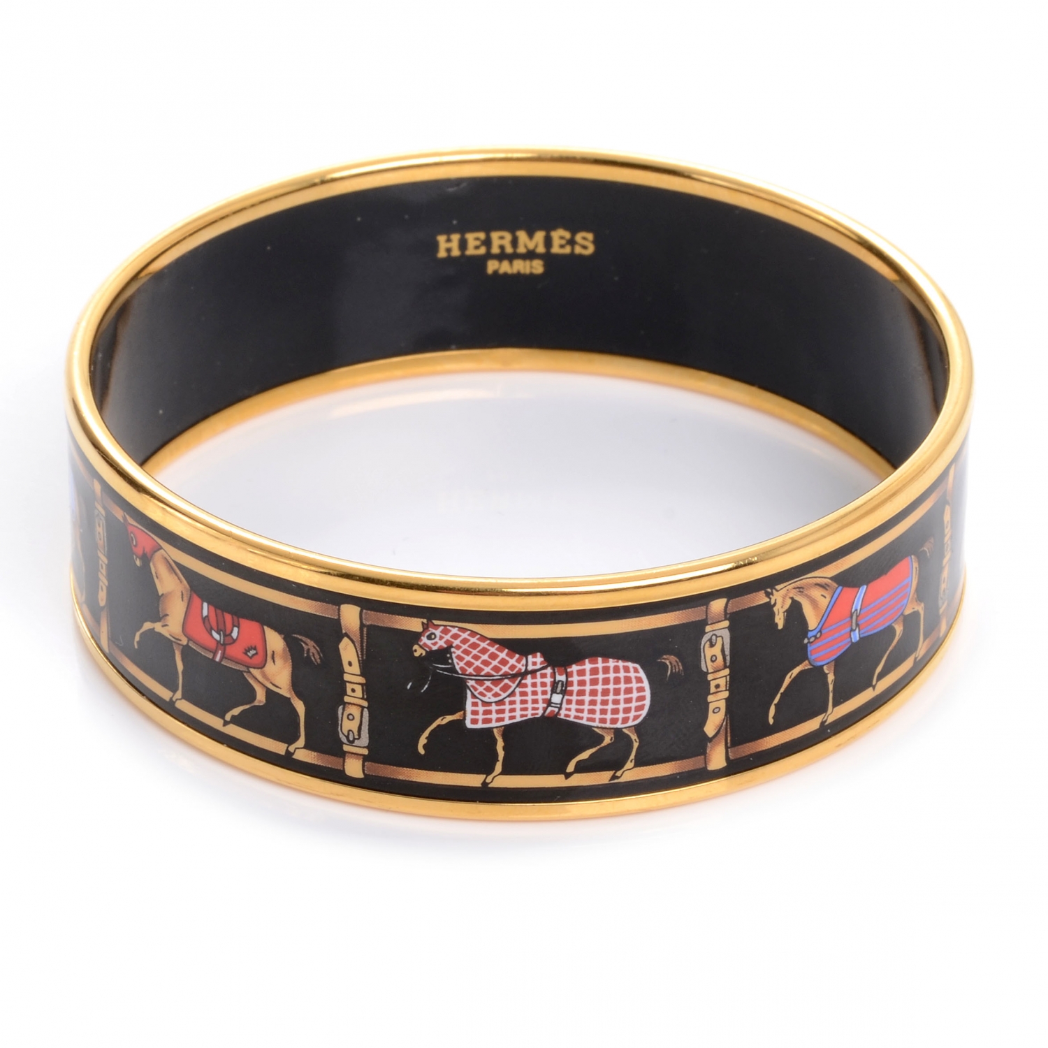 HERMES Enamel Printed Tenues Et Couvertures Wide Bracelet 65 47243
