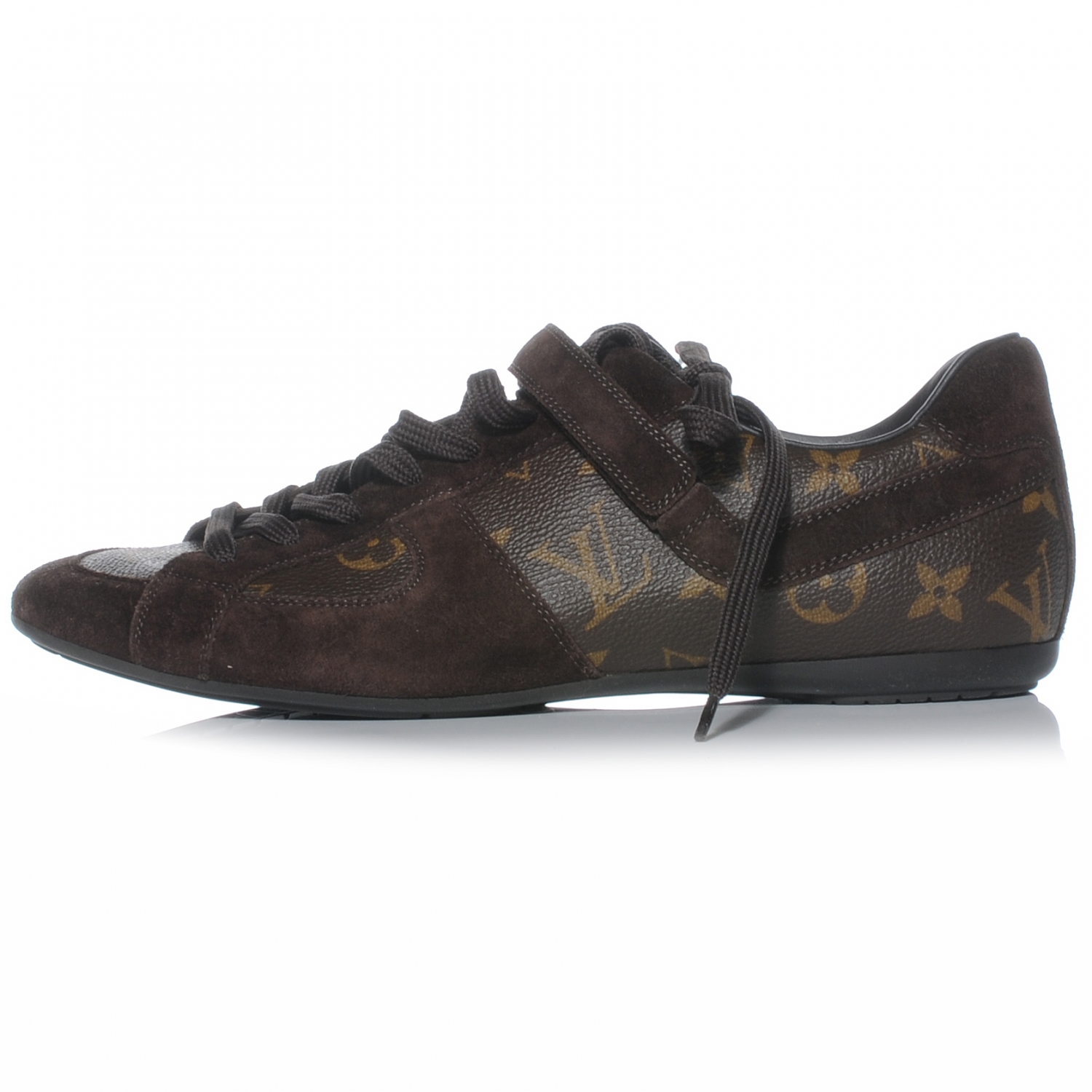 LOUIS VUITTON Monogram Suede Globe Trotter Tennis Shoes Sneakers 38 42143