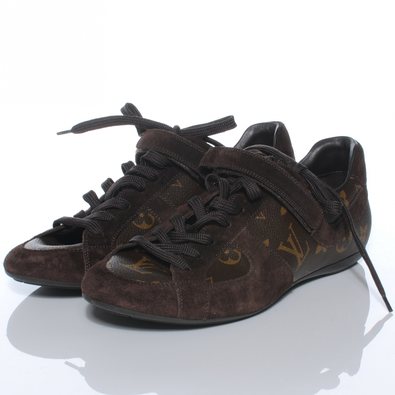LOUIS VUITTON Monogram Suede Globe Trotter Tennis Shoes Sneakers 38 42143