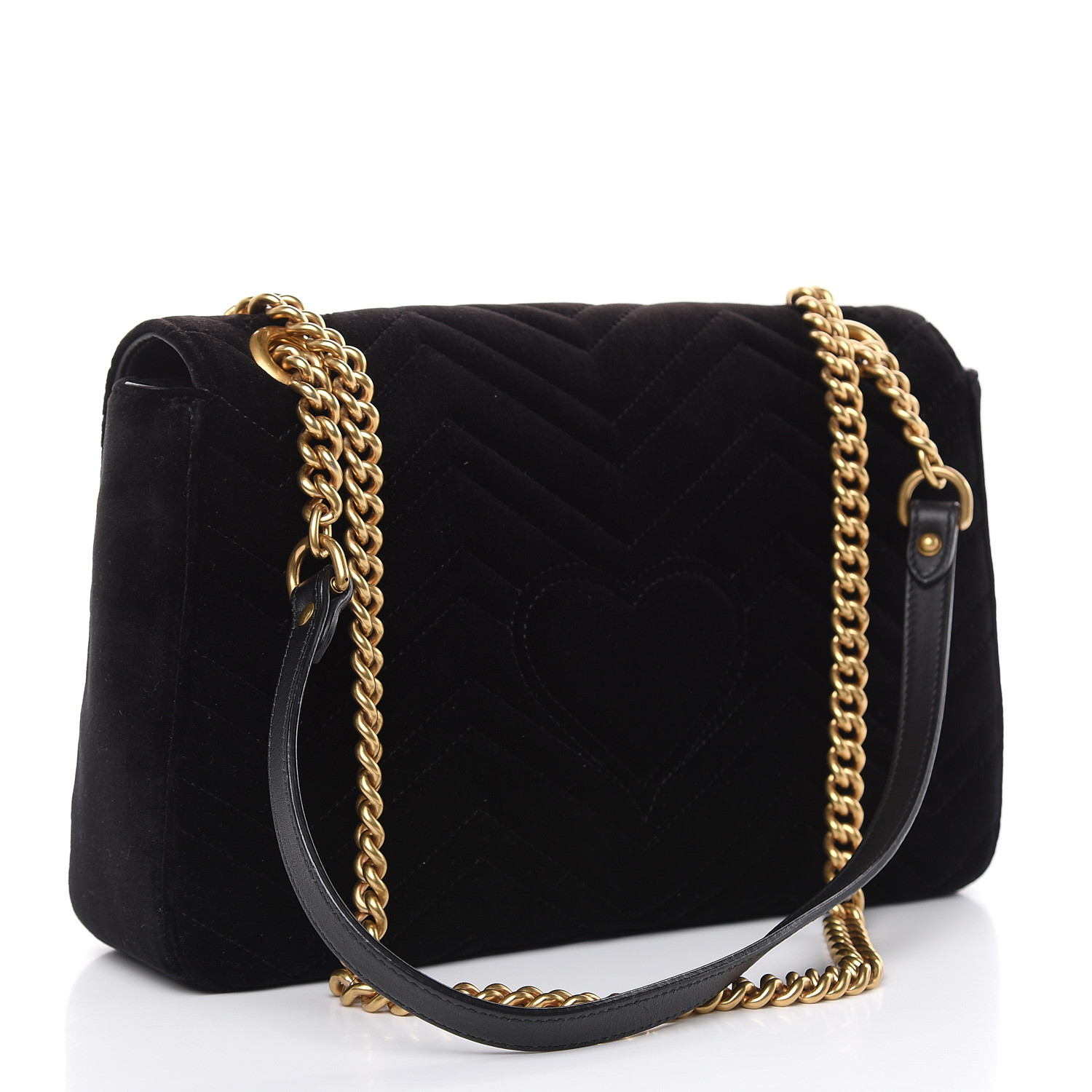 GUCCI Velvet Matelasse Medium GG Marmont Shoulder Bag Black 479164