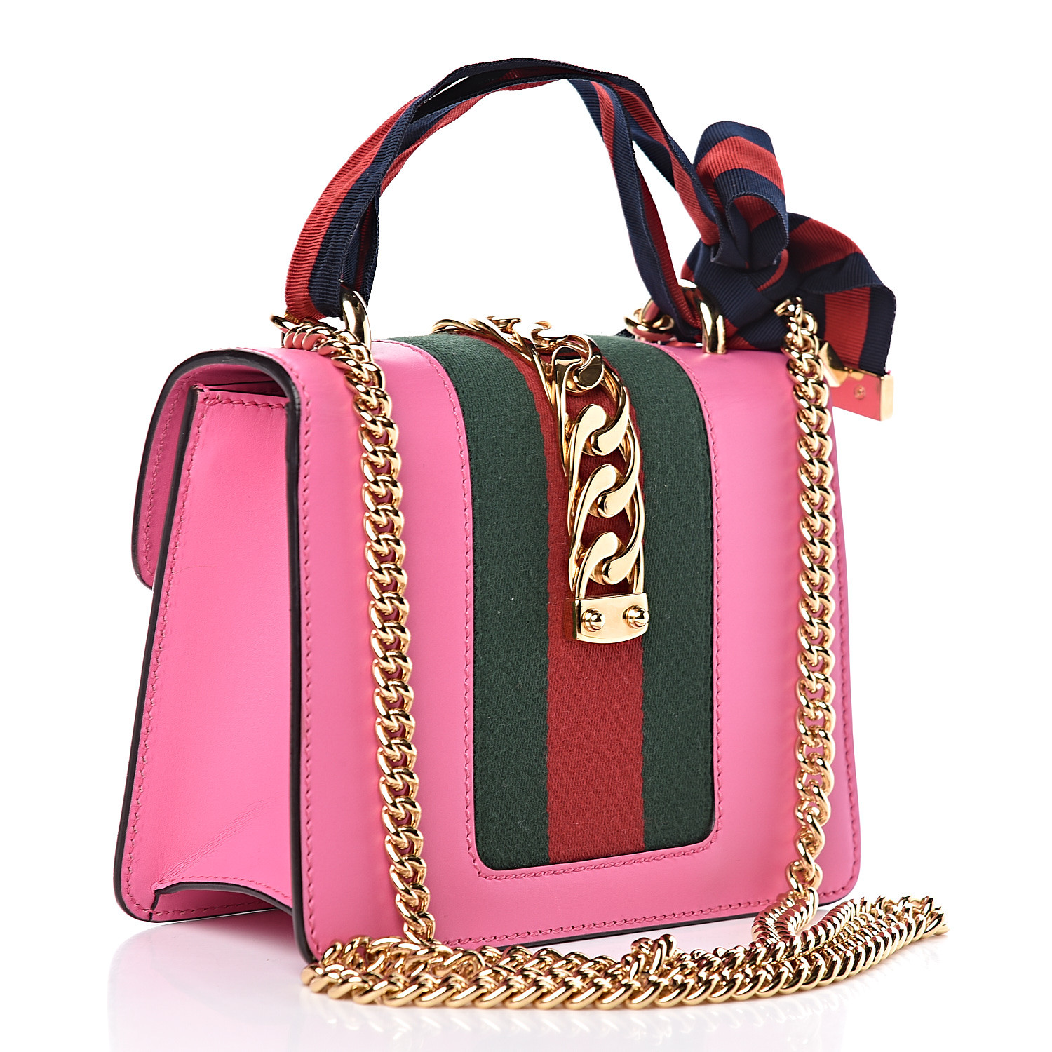 GUCCI Calfskin Mini Sylvie Chain Bag Pink 476602