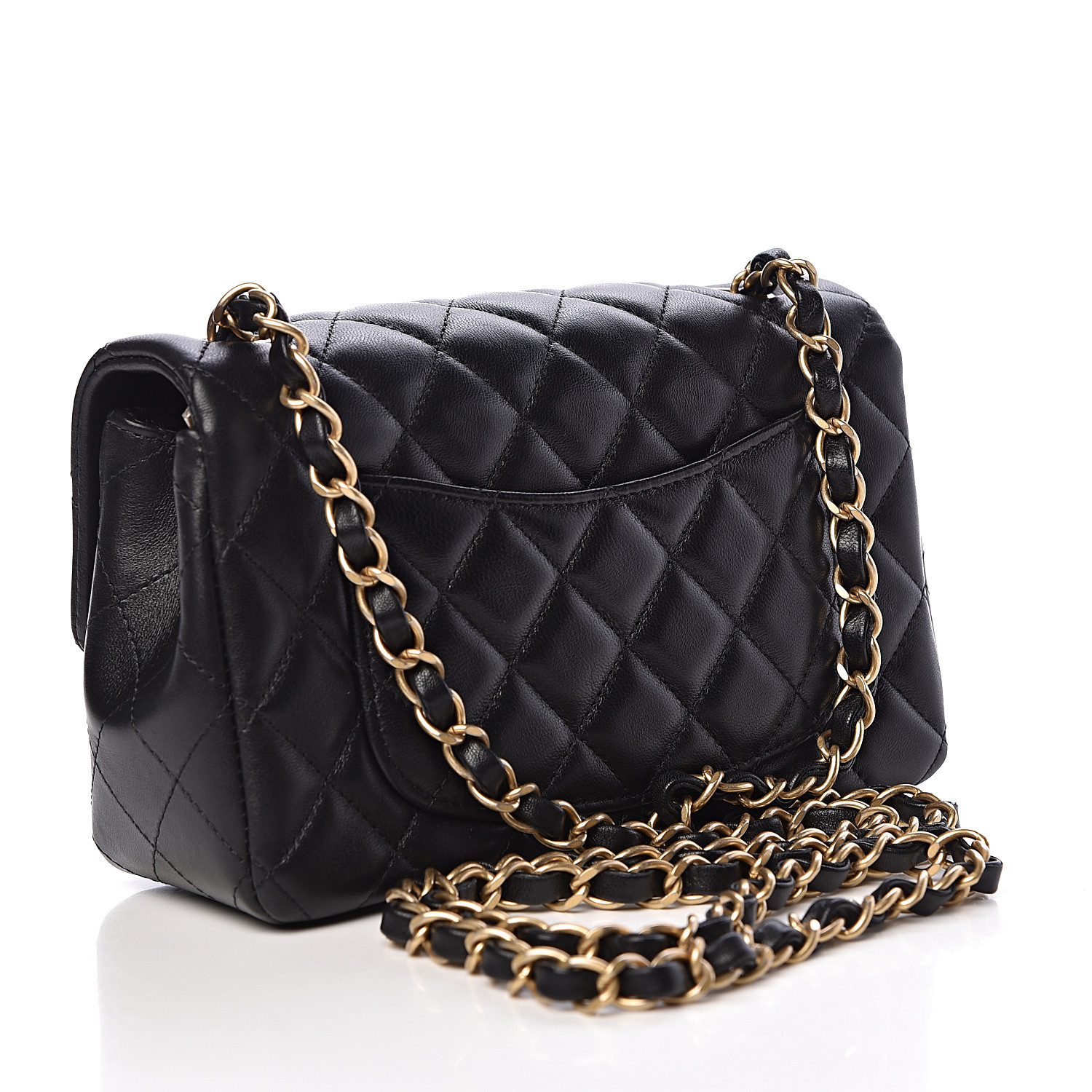 CHANEL Lambskin Quilted Mini Rectangular Flap Black 476381