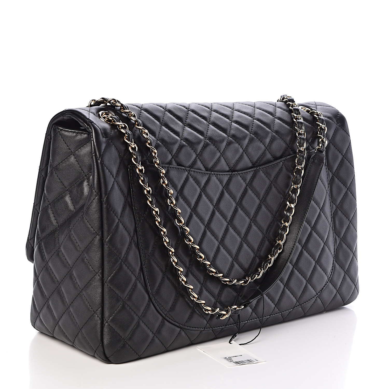 CHANEL Metallized Calfskin Quilted XXL Travel Flap Bag Black 478891
