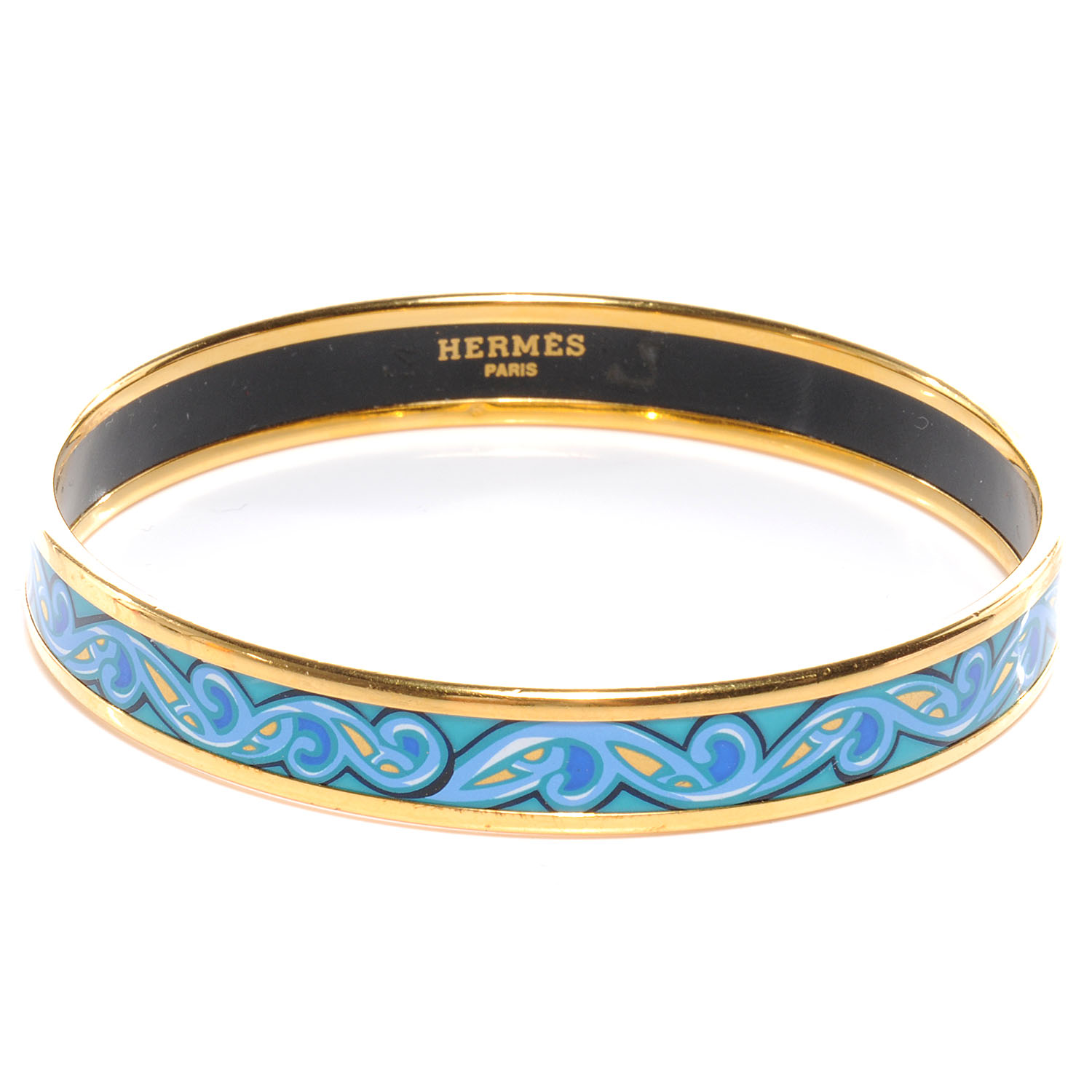 HERMES Enamel Printed Narrow Bracelet 65 Blue 55766