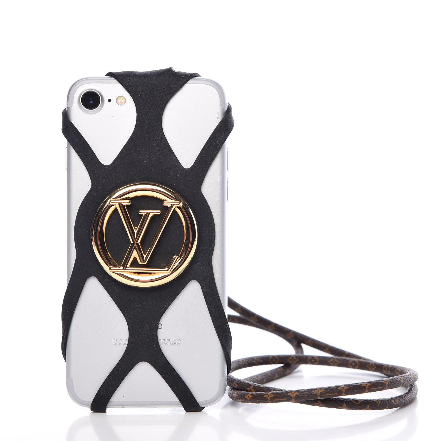 LOUIS VUITTON Monogram Silicone Louise Phone Holder Black 370169