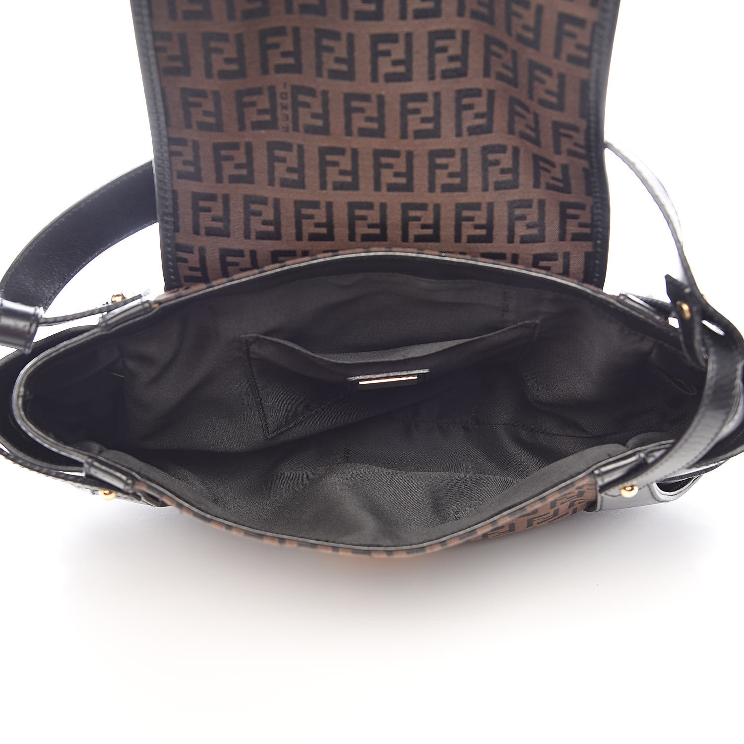 FENDI Zucchino Shoulder Bag Dark Brown 498507