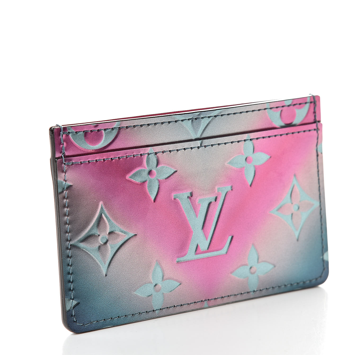 LOUIS VUITTON Metallic Vernis Card Holder Blue Pink 510698