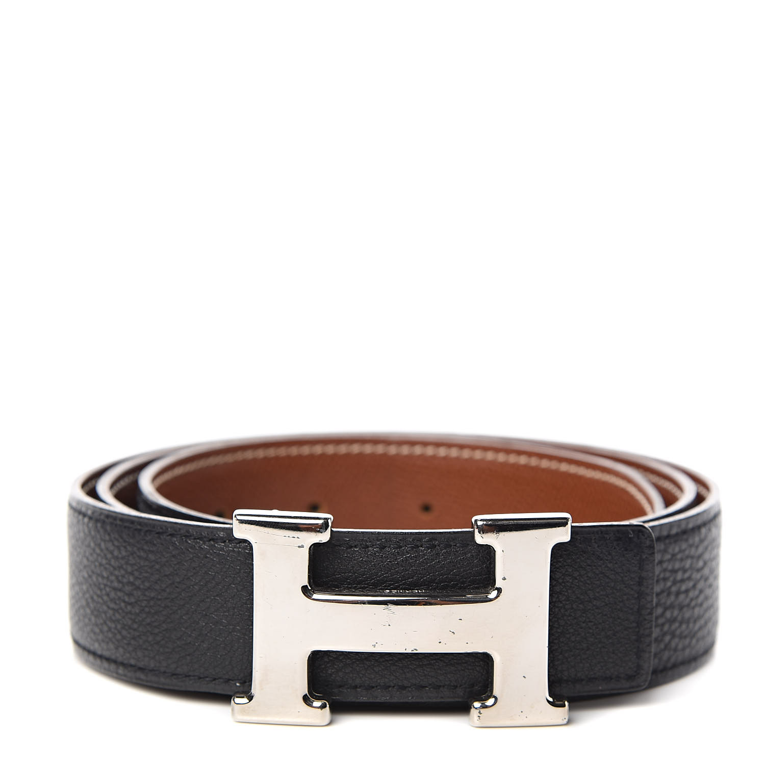 HERMES Togo Courchevel 32mm H Belt 90 Black Gold 512864