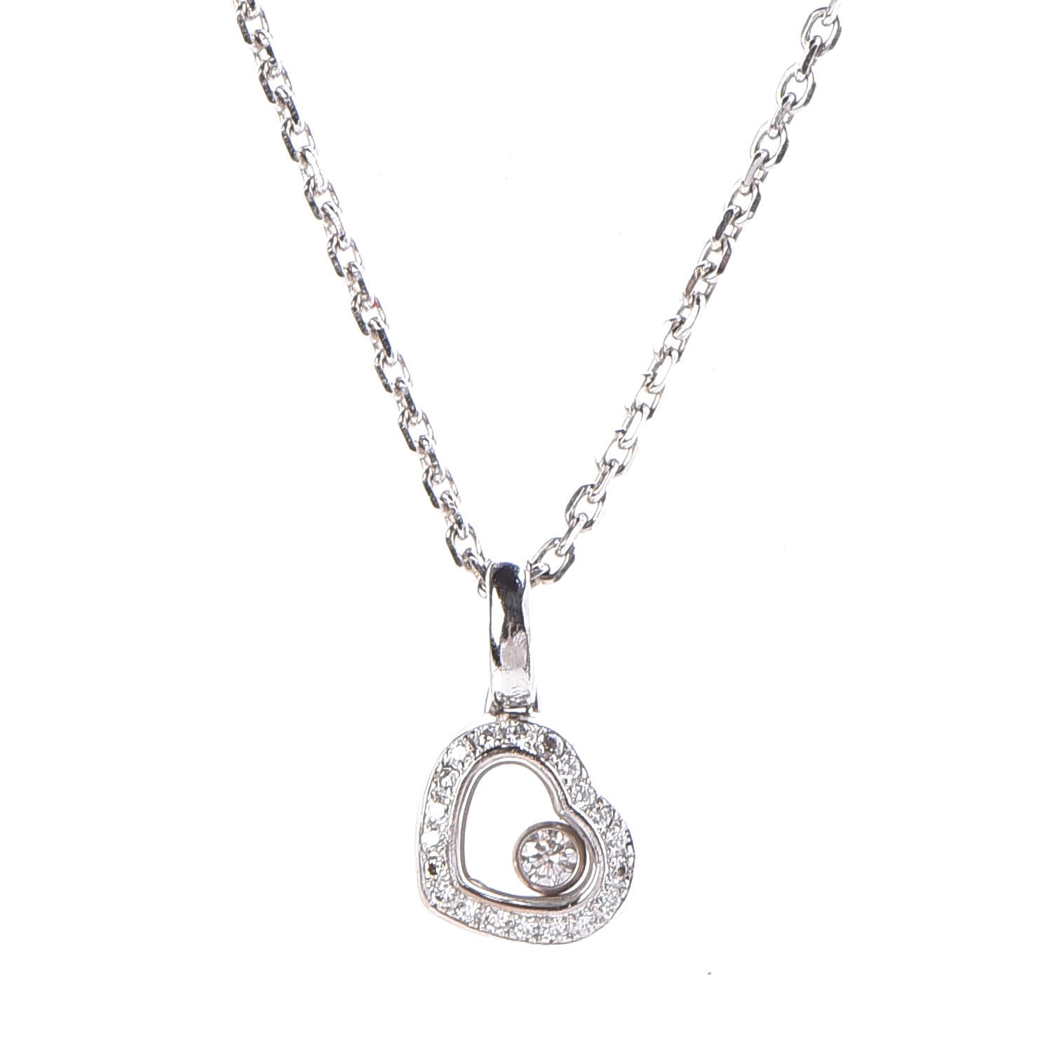 CHOPARD 18K White Gold Happy Diamonds Floating Heart Pendant Necklace ...