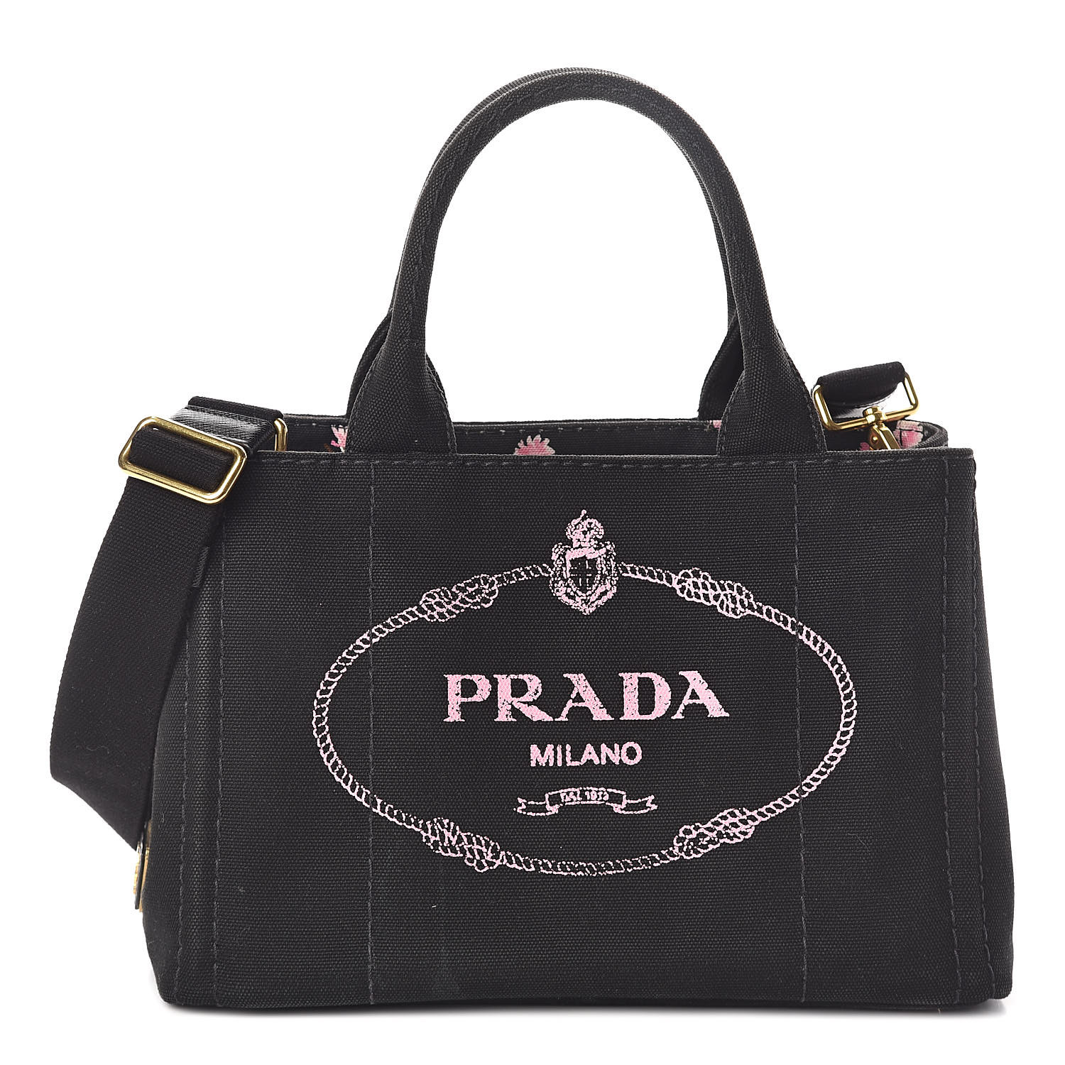 PRADA Canvas Small Canapa Logo Tote Black Geranio 525539 | FASHIONPHILE