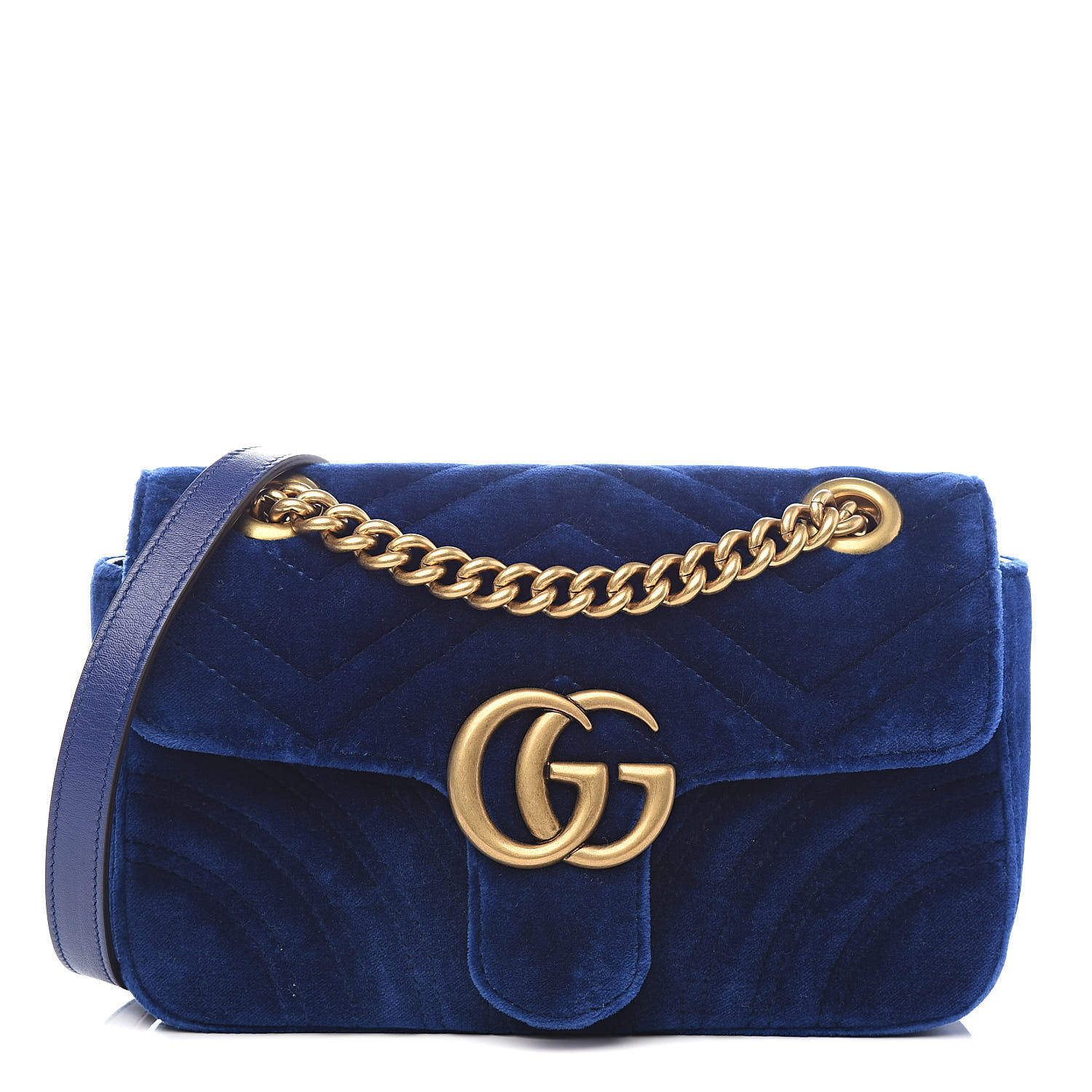 GUCCI Velvet Matelasse Mini GG Marmont Shoulder Bag Cobalt Blue 526186