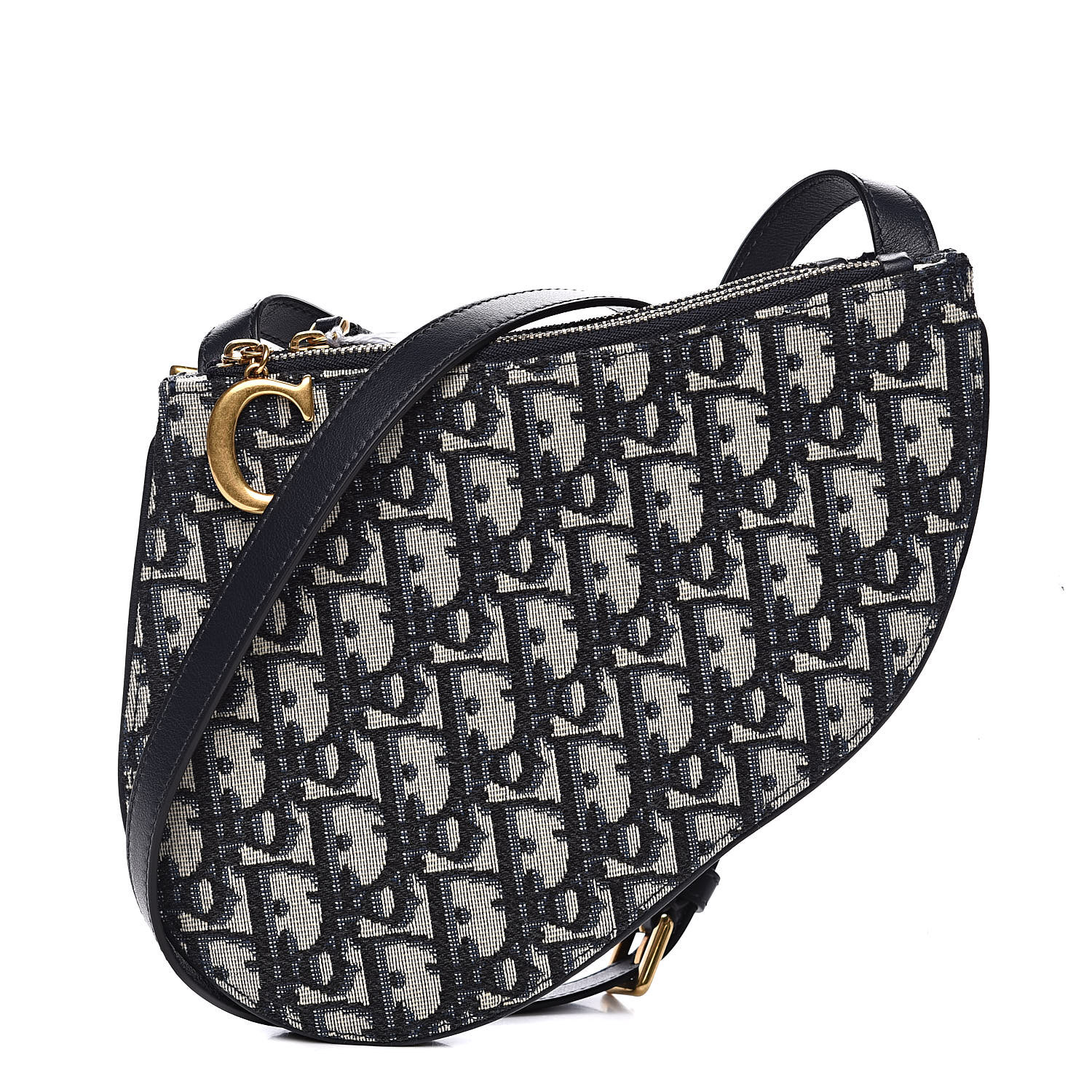 CHRISTIAN DIOR Oblique Saddle Pouch With Strap Navy 525171