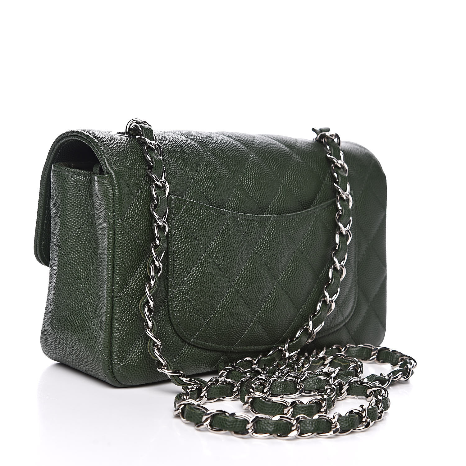 CHANEL Caviar Quilted Mini Rectangular Flap Green 525511