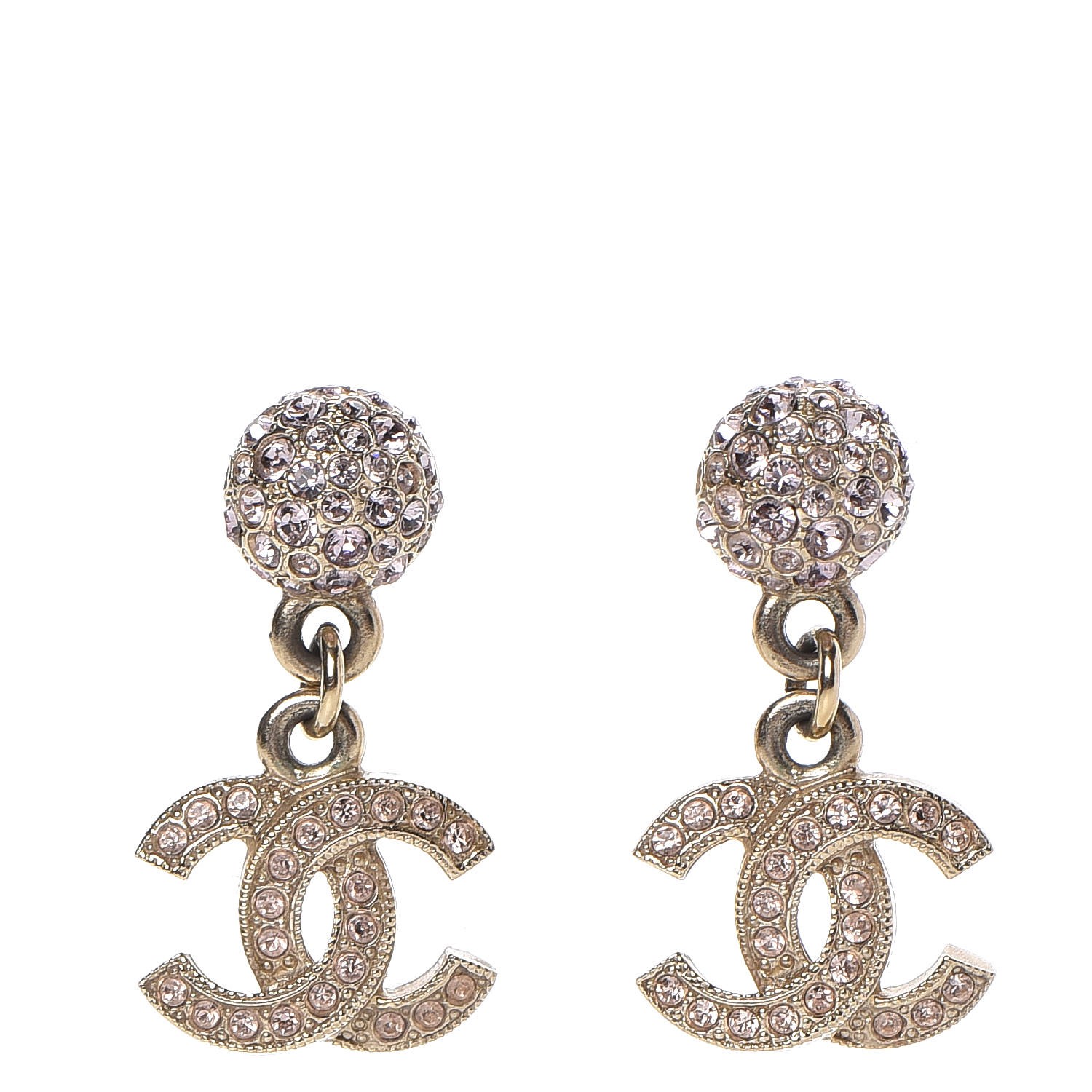 CHANEL Crystal CC Earrings Gold Pink 275309