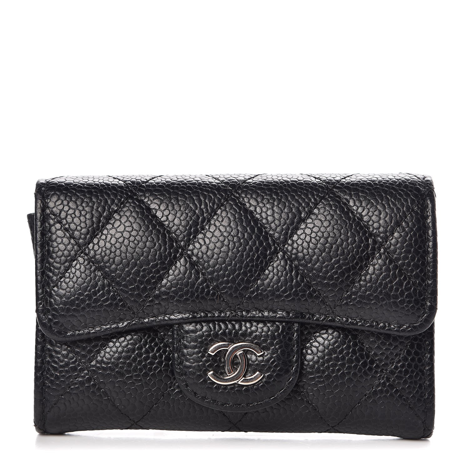 CHANEL Caviar Quilted Flap Card Holder Black 332486