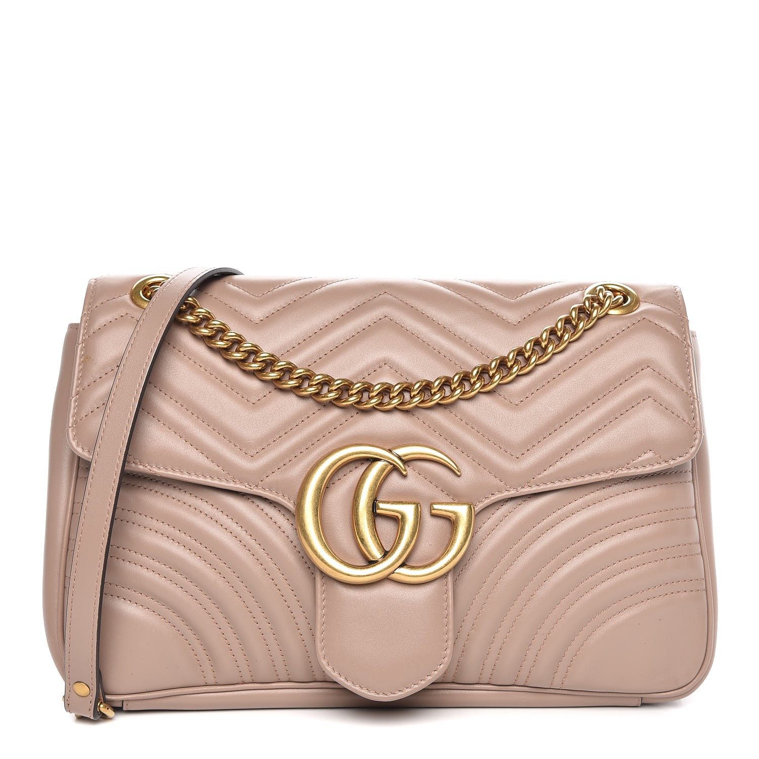 GUCCI Calfskin Matelasse Medium GG Marmont Shoulder Bag Nude 348553