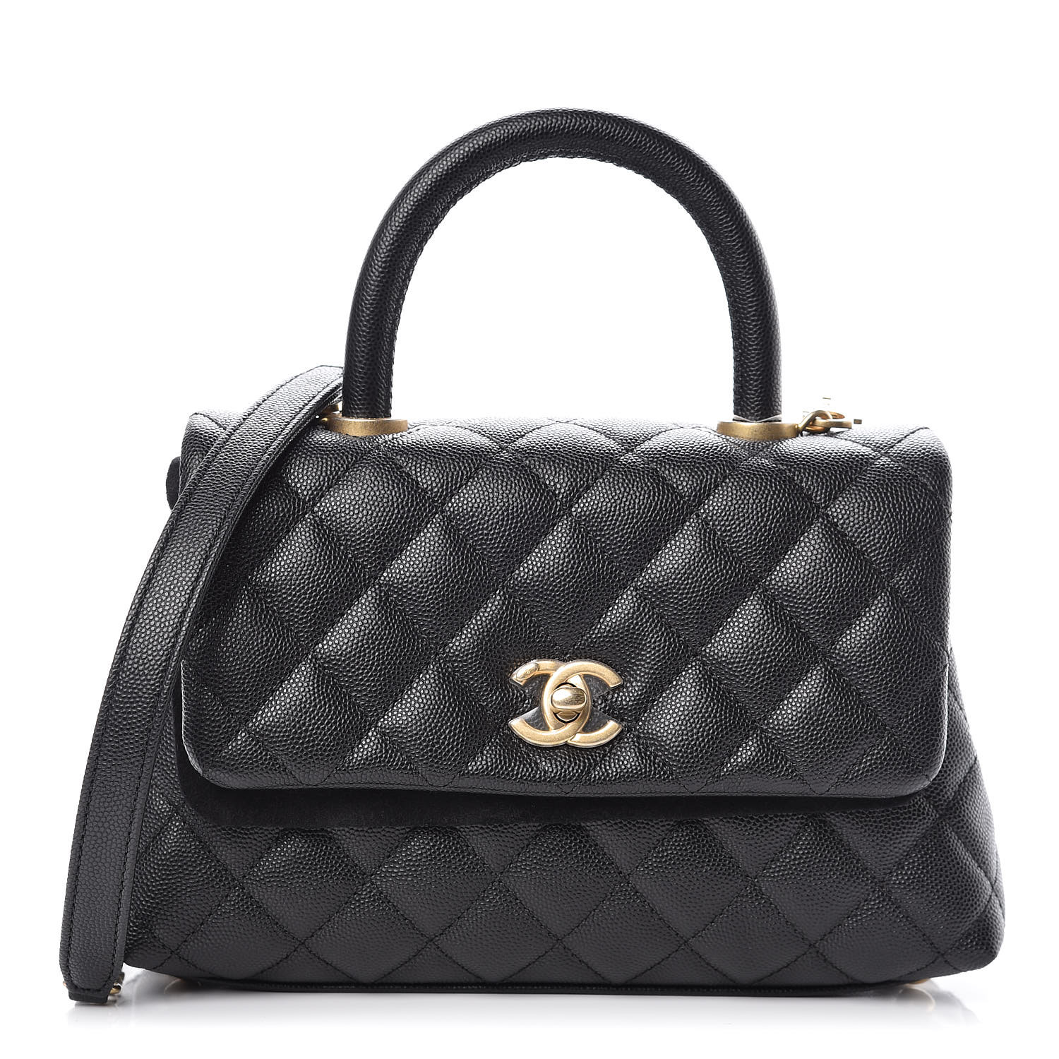 CHANEL Caviar Quilted Mini Coco Handle Flap Black 378034
