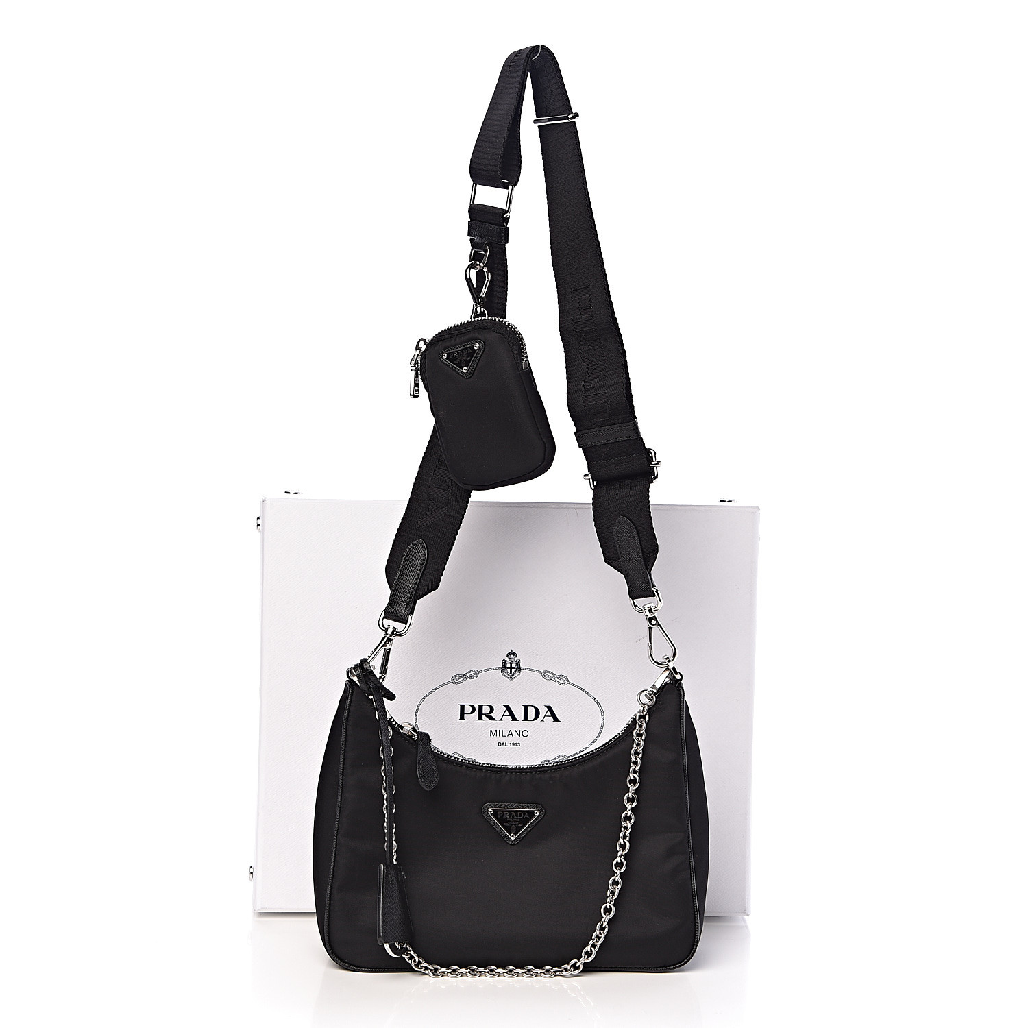 PRADA Nylon Re-Edition 2005 Shoulder Bag Black 487886