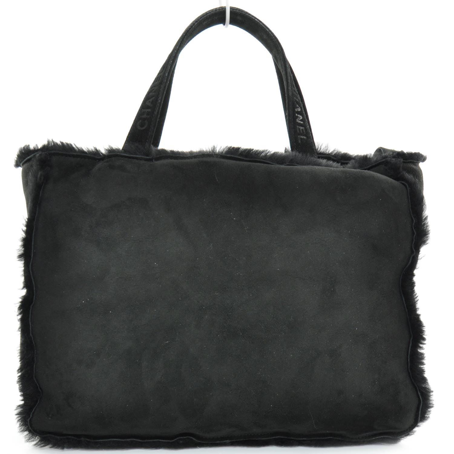 CHANEL Suede Shearling Fur Handbag Black 24888