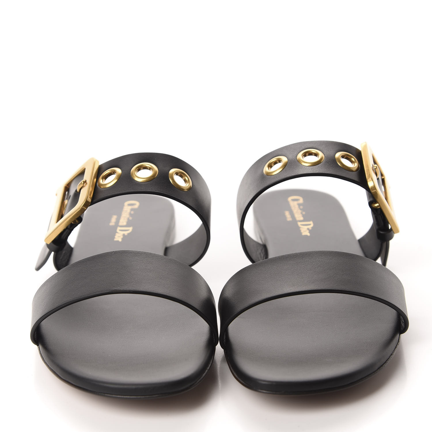 CHRISTIAN DIOR Calfskin D-Dior Slide Flat Sandals 40 Black 660069 ...