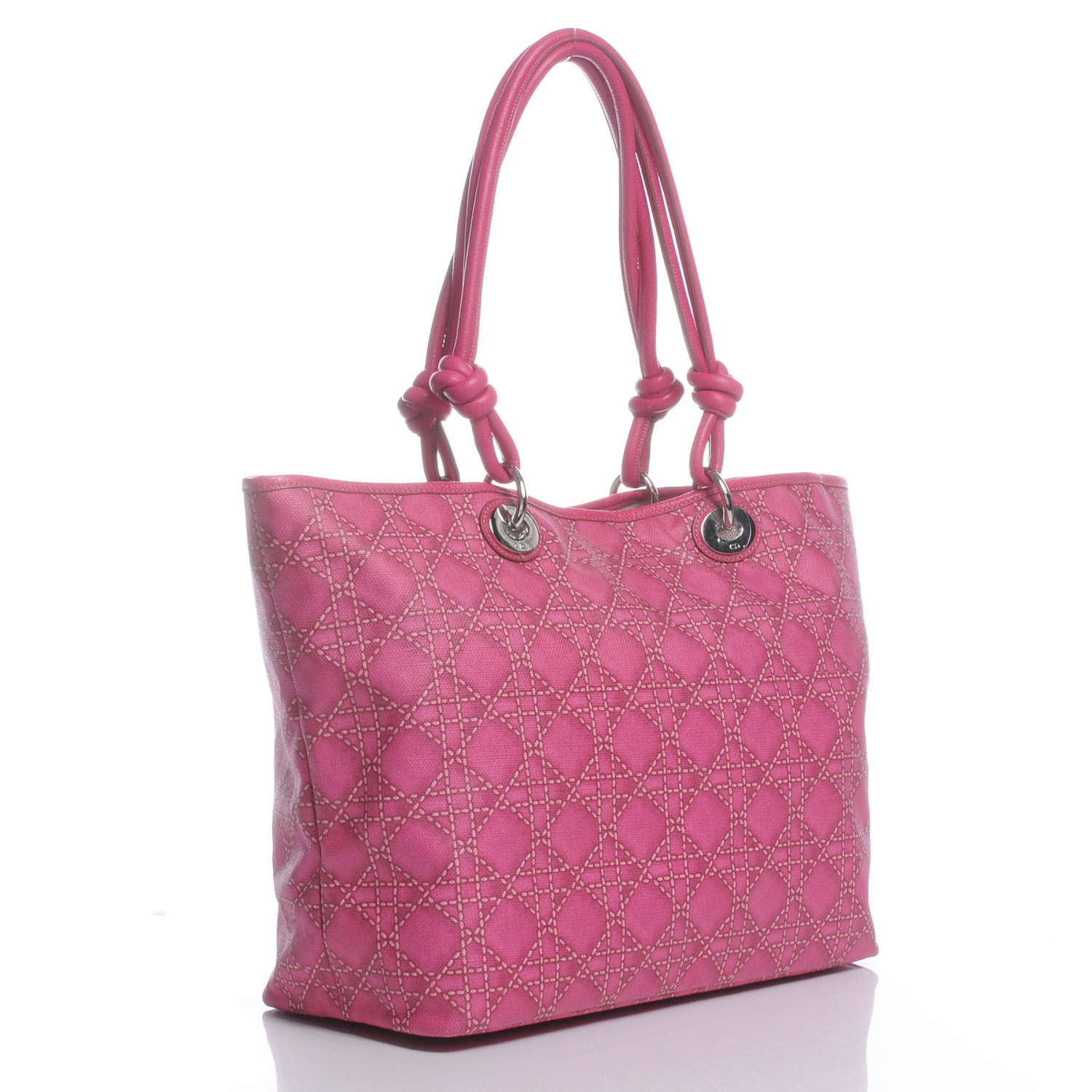 CHRISTIAN DIOR Coated Canvas Cannage Print Lady Dior Tote Pink 46913