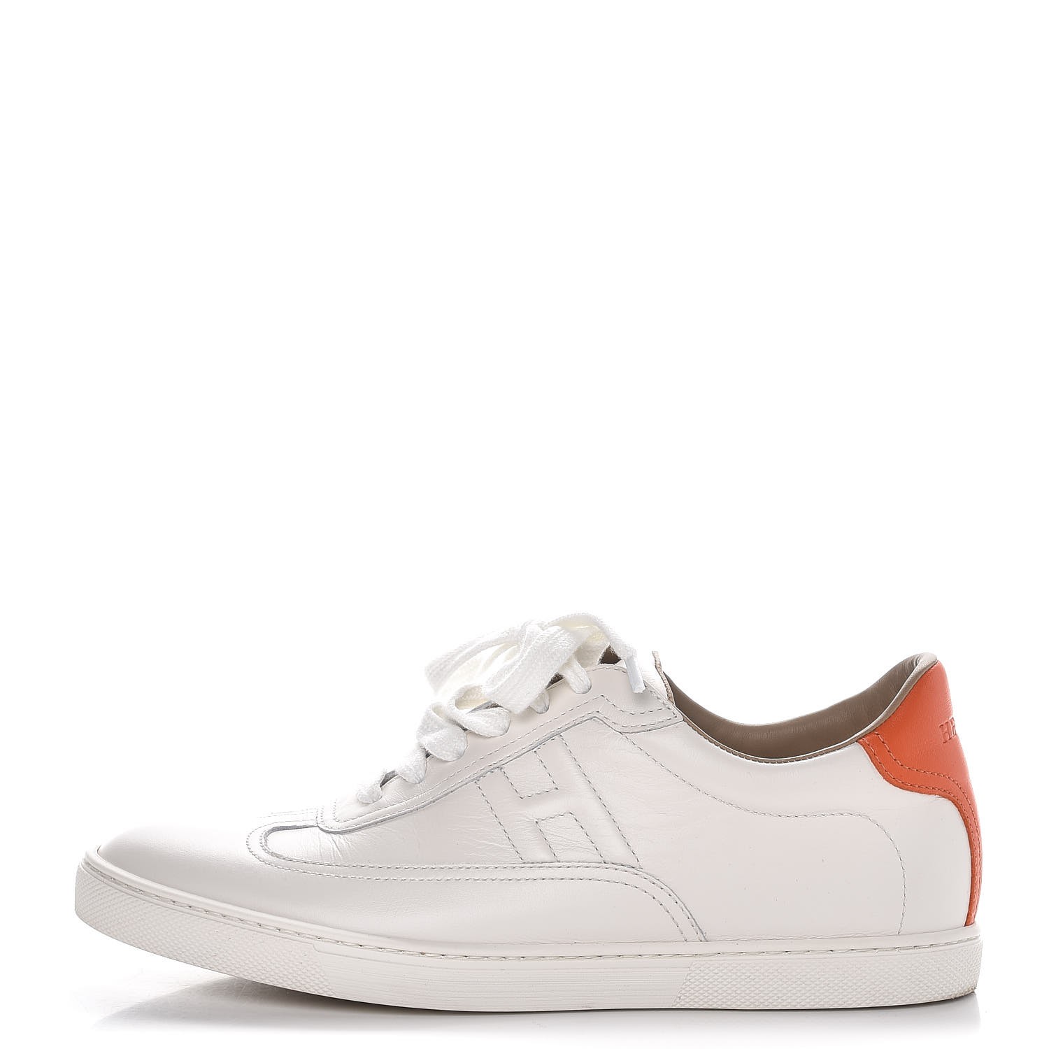 HERMES Calfskin Quicker Sneakers 37 Blanc White Orange 280687