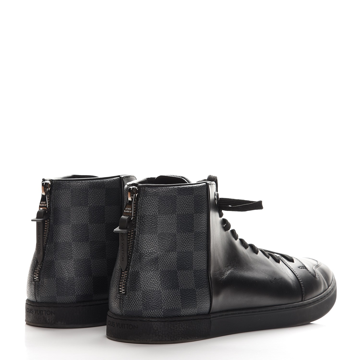 LOUIS VUITTON Mens Damier Graphite Calfskin Line Up Sneaker Boots 10 Black 221515