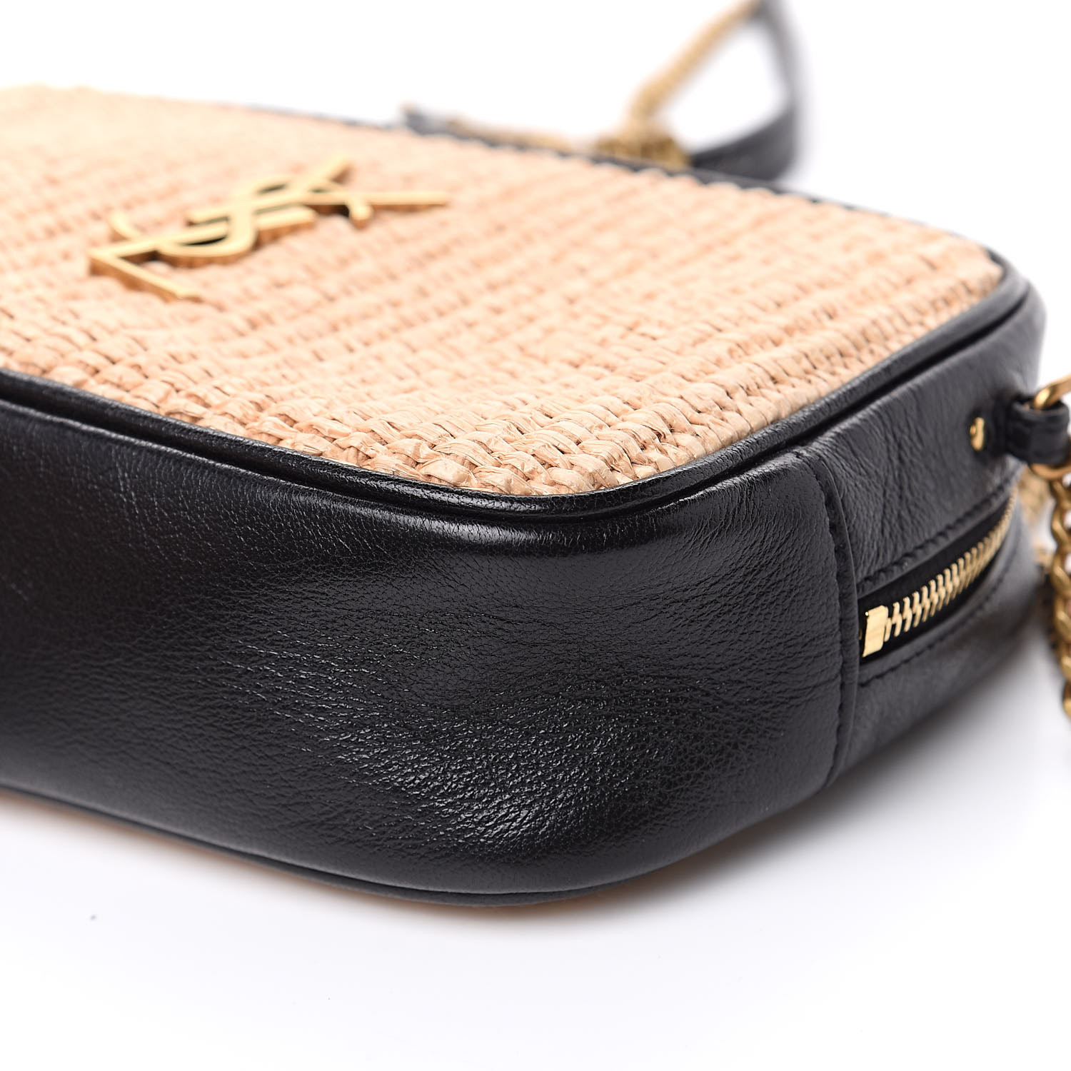 SAINT LAURENT Raffia Canvas Monogram Mini Lou Camera Bag ...