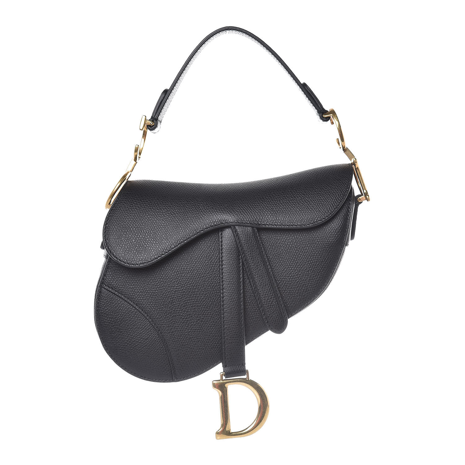 CHRISTIAN DIOR Grained Calfskin Mini Saddle Bag Black 353953