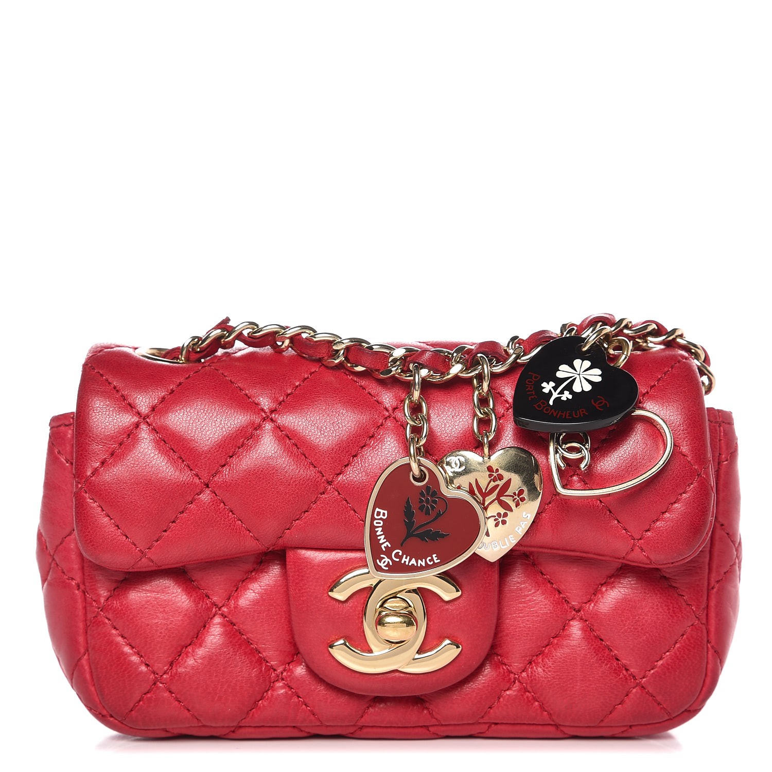 CHANEL Lambskin Quilted Extra Mini Flap Heart Valentine Charms Red ...