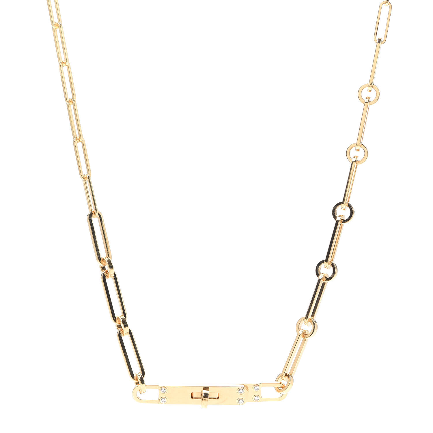 HERMES 18K Yellow Gold Diamond PM Kelly Chaine Double Tour Necklace ...
