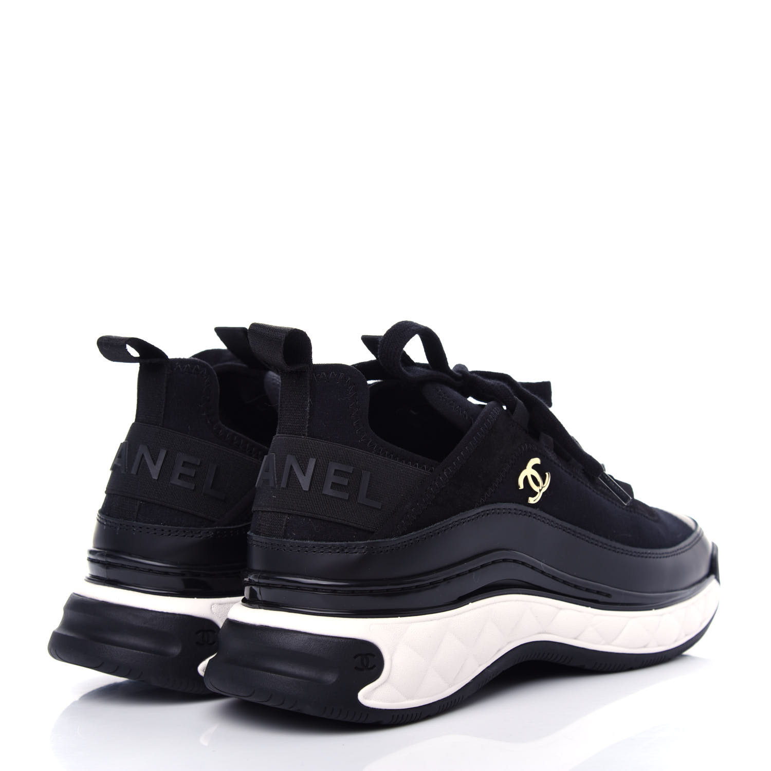 chanel cc velvet calfskin mixed fibers black gold chunky sneaker