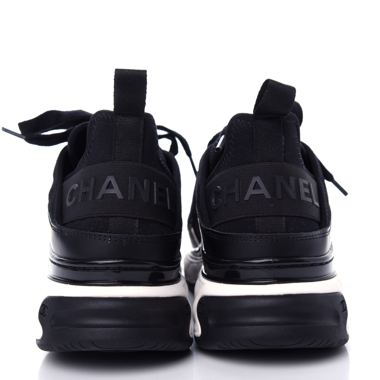 chanel cc velvet calfskin mixed fibers black gold chunky sneaker