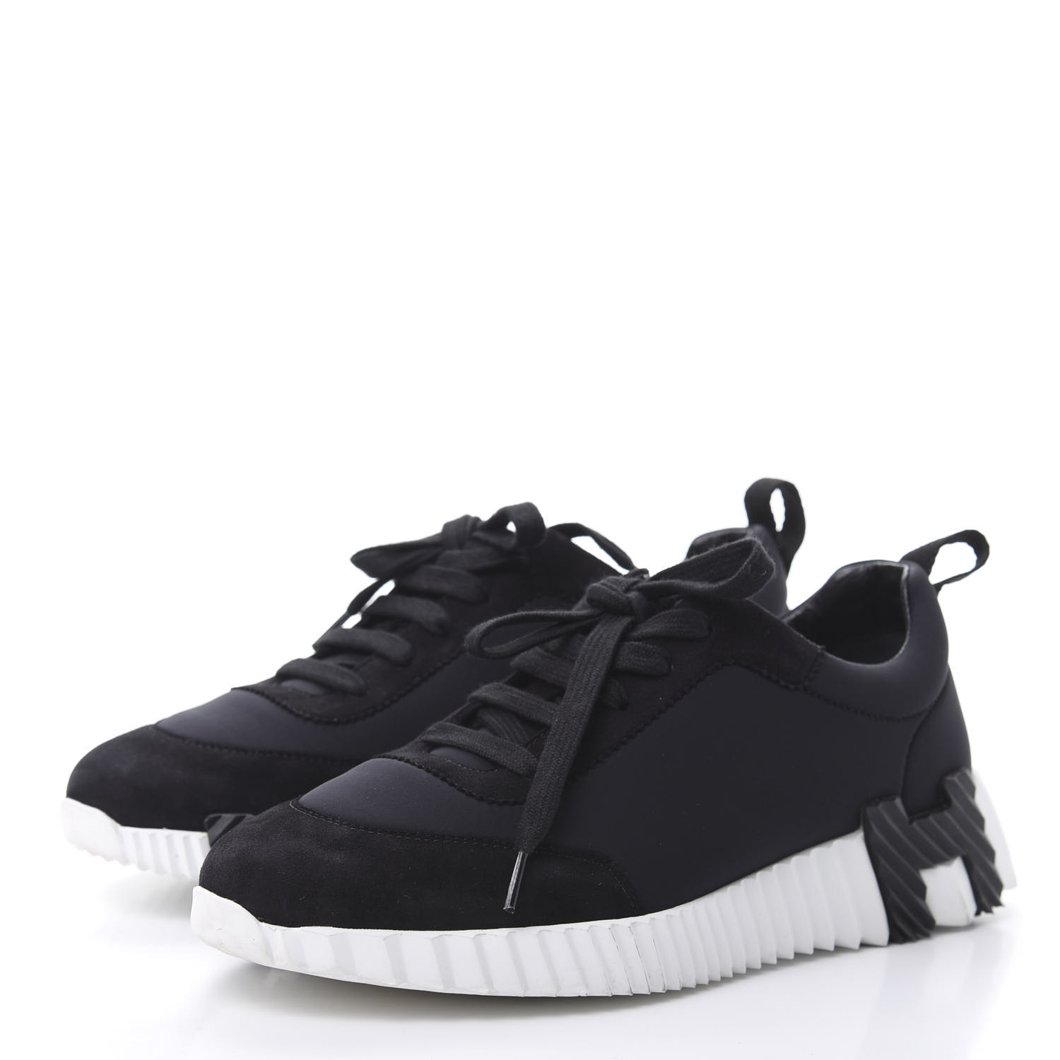 HERMES Technical Canvas Suede Goatskin Bouncing Sneakers 37 Black White 679552 | FASHIONPHILE