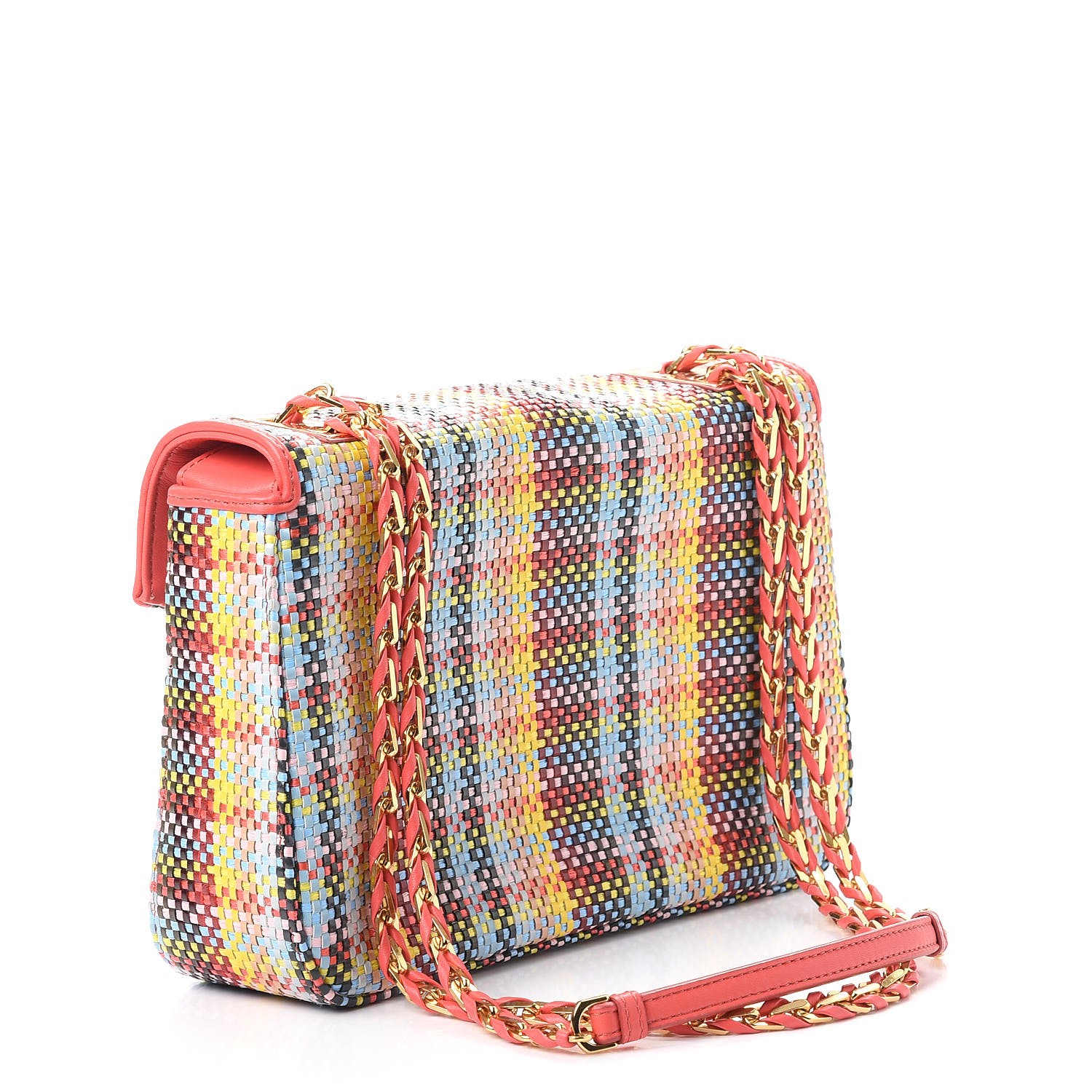 FENDI Lambskin Be Baguette Woven Shoulder Bag Pink Multicolor 267272