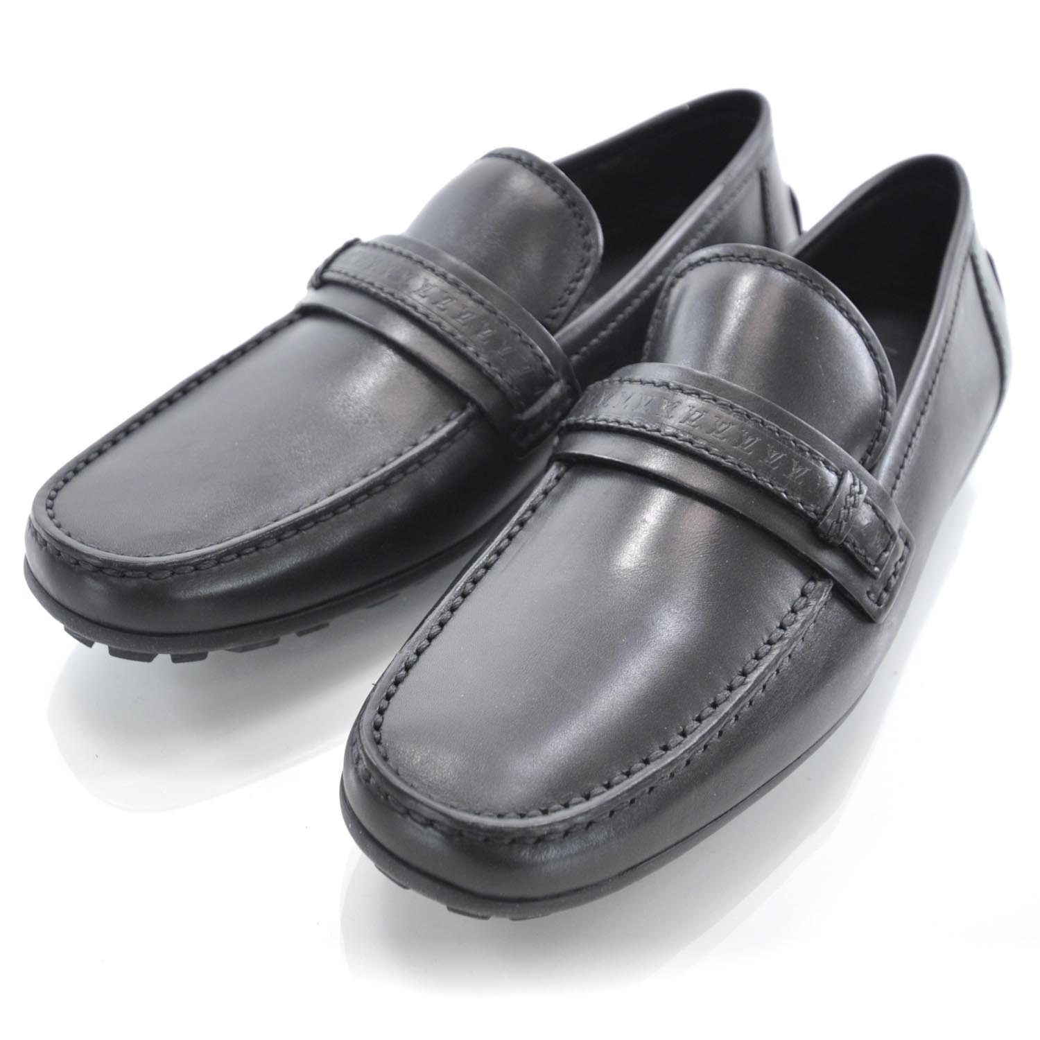 LOUIS VUITTON Leather Loafers Shoes 7 Black 31562
