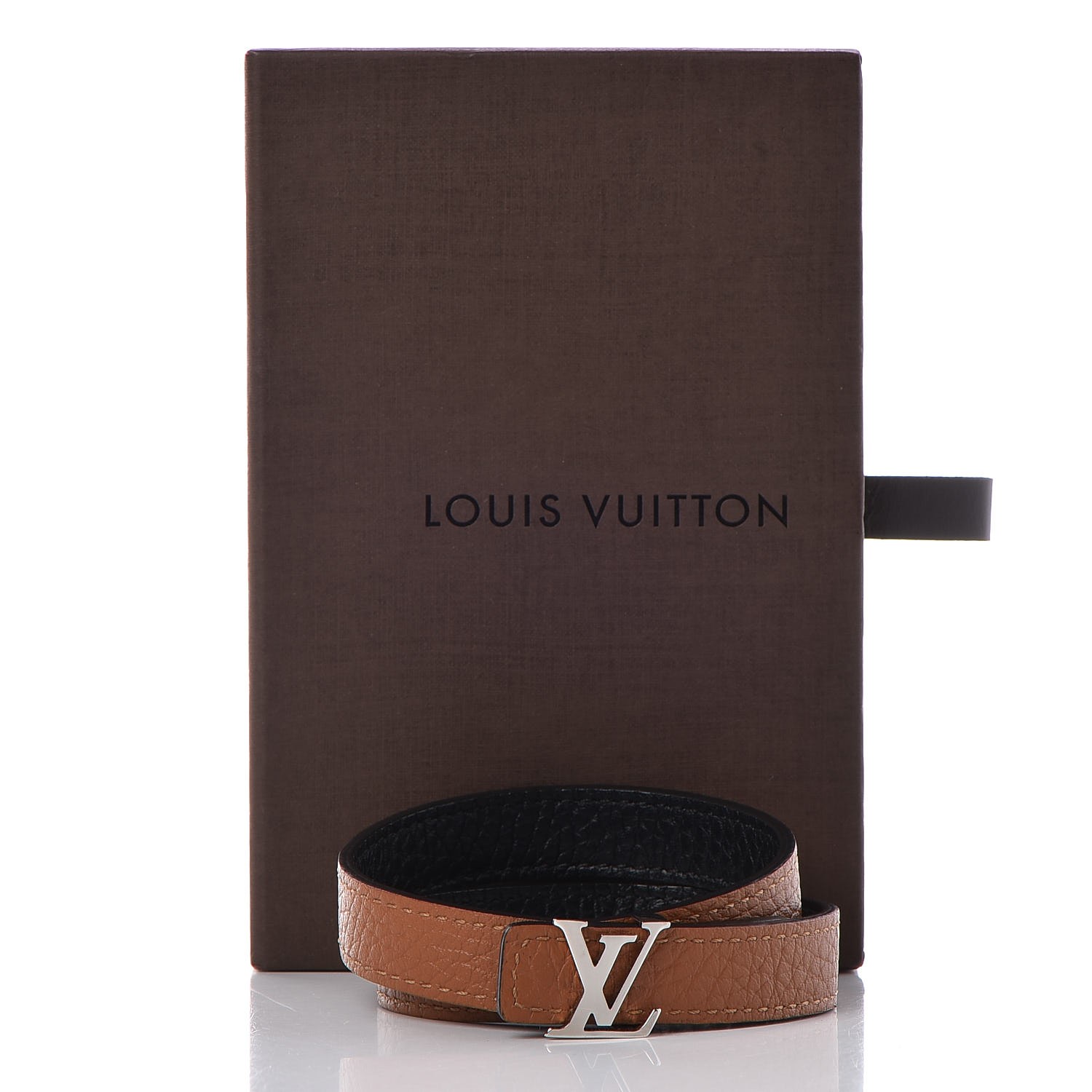 LOUIS VUITTON Taurillon LV Initiales Reversible Bracelet Brown Black 296036