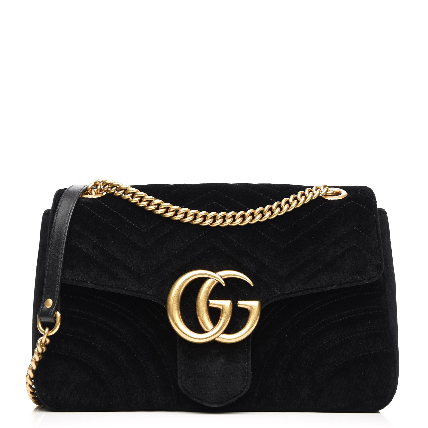 GUCCI Velvet Matelasse Medium GG Marmont Shoulder Bag Black 208970